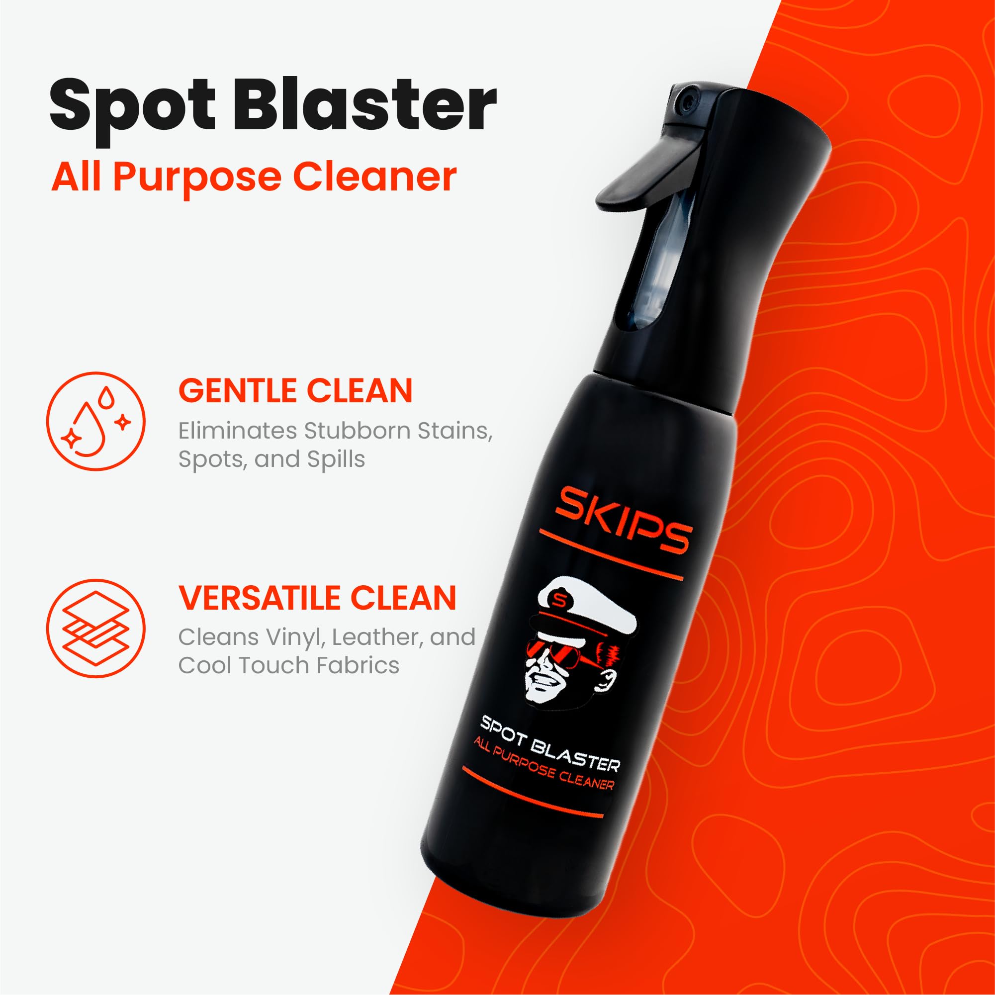 SKIPS All Purpose Boat Cleaner: Premium Boat Cleaner for Spots, Spills & Cool-Touch Fabrics – Great for Vinyl, Leather & All Boat Surfaces - 16 oz Pressurized Continous Spray Bottle and Gallon Refill