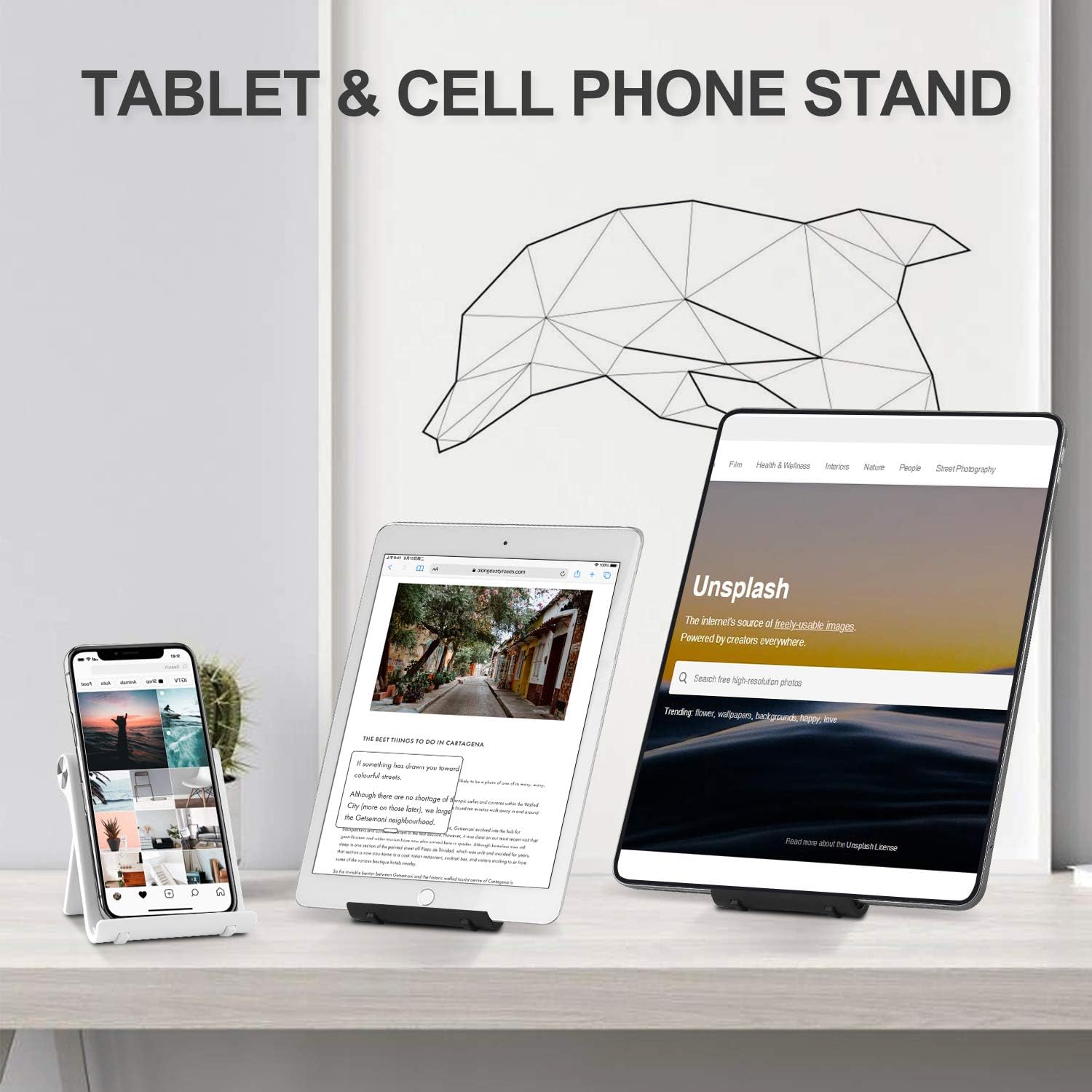 COOLOO 2 Pack Tablet Stand, Phone Stand, Multi-Angle Portable Phone Holder, Universal Foldable Cell Phone Stand, Compatible with iPad Pro/Air/Mini and Phone 13 12 Pro/12/11 Pro Max/11 Pro/11/XS/XR/X/8