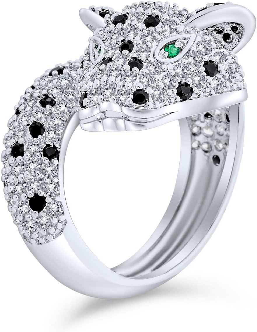 Bling JewelryBling Jewelry Grnes Auge Schwarz Wei Cubic Zirconia CZ Mode Leopard Panther Katze Erklrung Bypass Ring Fr Frauen Silber Vergoldet Messing