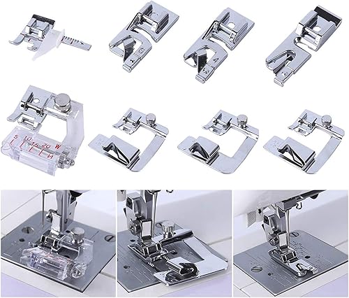 YICBOR El juego de 8 pies para máquina de coser incluye 3 pies de dobladillo ancho, 3 pies prensatelas de dobladillo enrollado estrecho, pie de