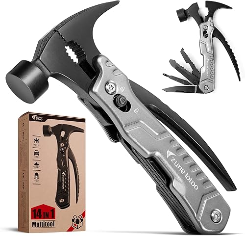 Zune Lotoo Martillo multiherramienta para campamento, multifuncional, martillo de supervivencia 14 en 1, aleación de acero inoxidable, herramienta