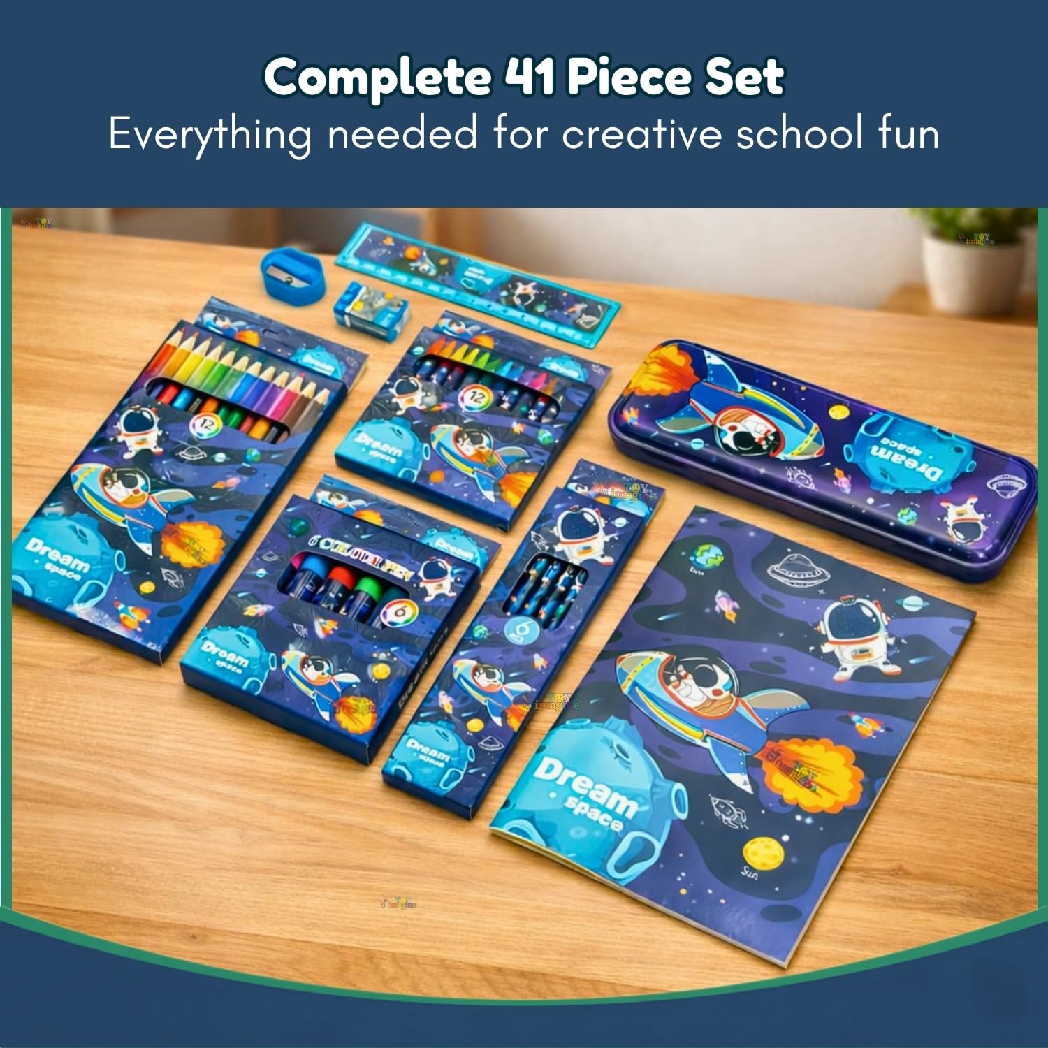 Toy Imagine Dream Space Stationery Kit 41 Pcs - Ideal Gifts for Girls with Notepad, Color Pens, Crayons, and More | Kit for School Essentials | Perfect Value Pack 4