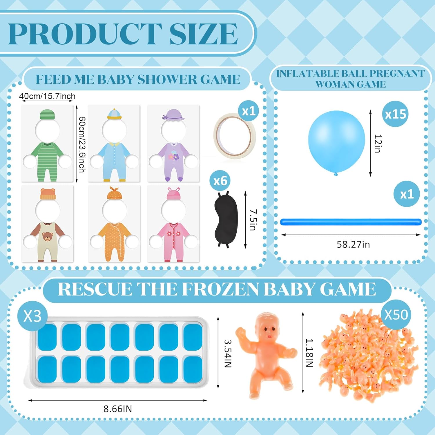 Novabright 3 Set Baby Shower Games Blindfold Feed Me Baby Shower Games, My Water Broke, Inflatable Ball Pregnant Women for Funny Gender Reveal Party Favors Supplies