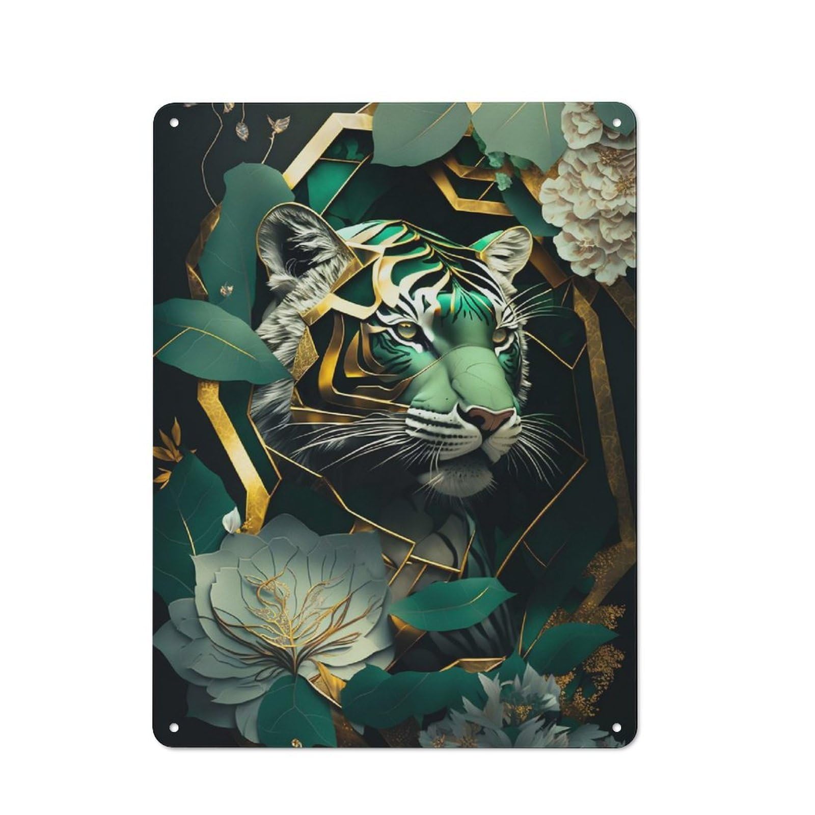 Junmoney Abstract Gold Green Tiger Vintage Metal Gift Sign 40X30cm, Novelty Wall Art For Hallway, Home Bar, Garage Or Study