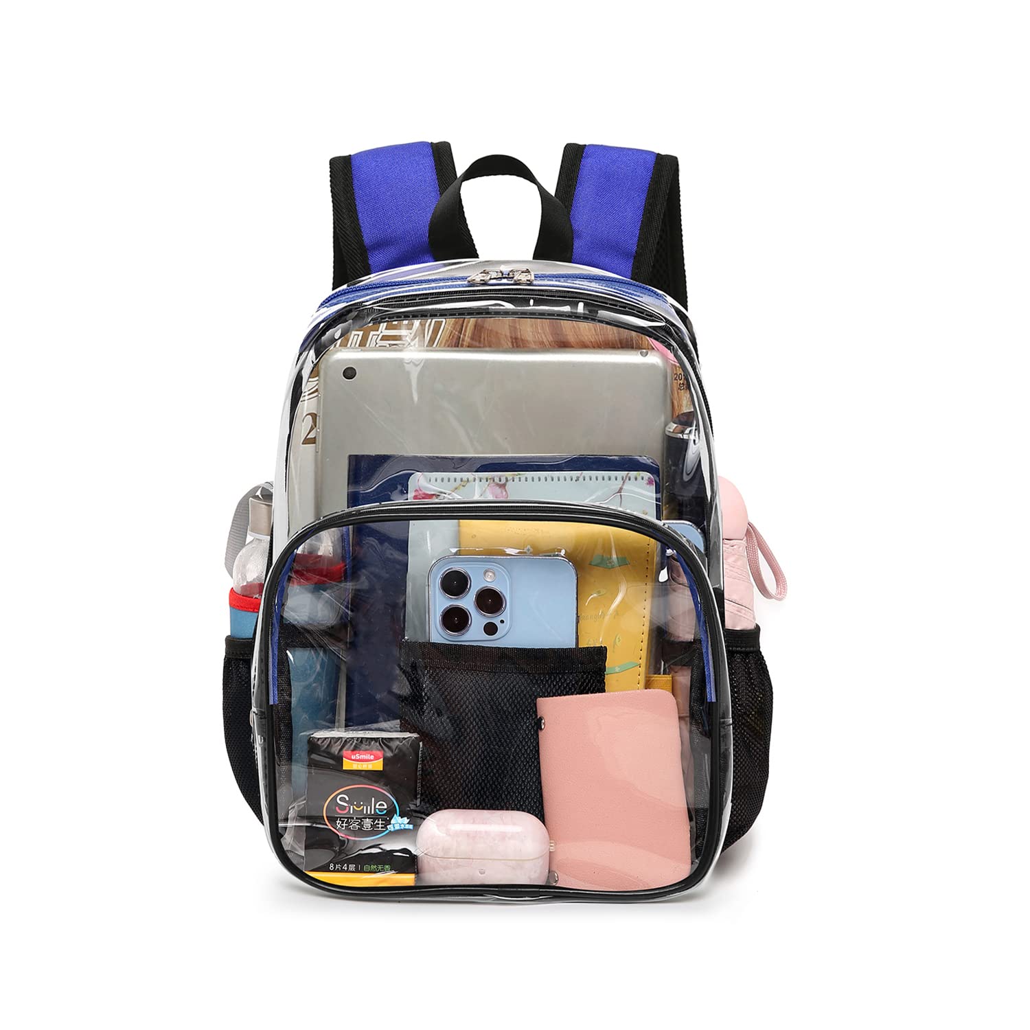 Clear Mini Backpack Stadium Approved Bag Transparent PVC Backpack for Work & Sport Event Small, Blue, Transparant
