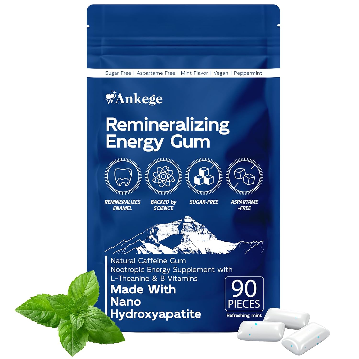 90 Pieces Remineralizing Gum & Energy Gum, with Nano-Hydroxyapatite & Xylitol, SugarFree Chewing Gum for Enamel Repair, Cavity Protection & Receding Gums