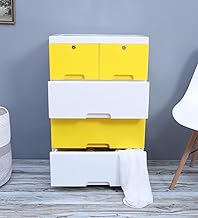 The Tickle Toe 5-Drawer Plastic Chest for Kids | Yellow White Storage Organizer with Locks | Portable Dresser Cabinet for Toys & Clothes | 44L x 28.5W x 67H cm