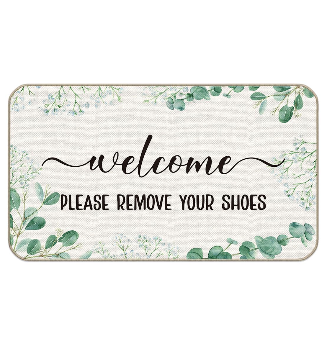 huester Welcome Please Remove Your Shoes Door Mat,17"X30" Decorative Home Indoor Outdoor Patio Entry Rug Front Door Mat,Botanical Plant Eucalyptus