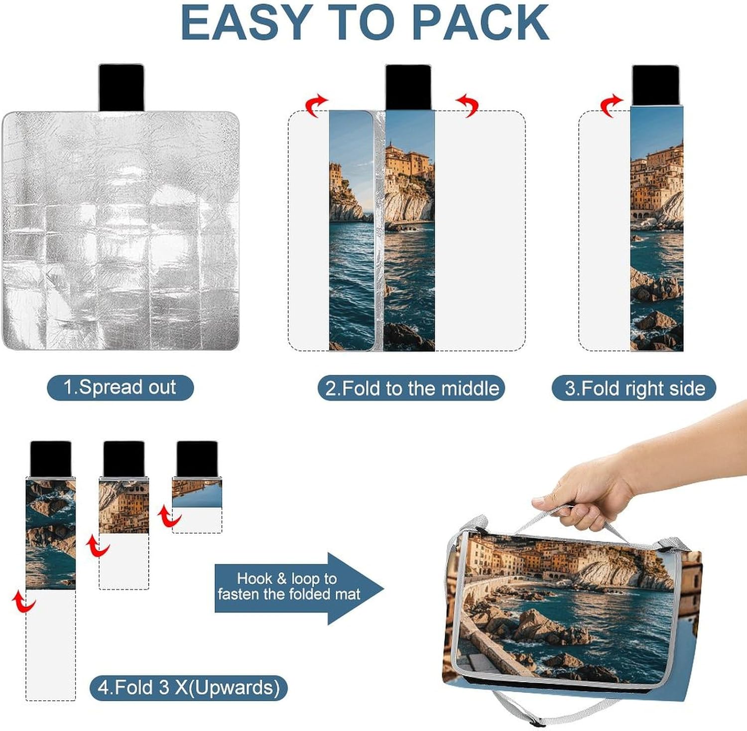 Outdoor Picnic Blanket Extra Large Beach Blanket Waterproof Picnic Mat Beautiful Italy Camping Blanket Portable with Carry Strap Park Blanket for Grass Camping Park