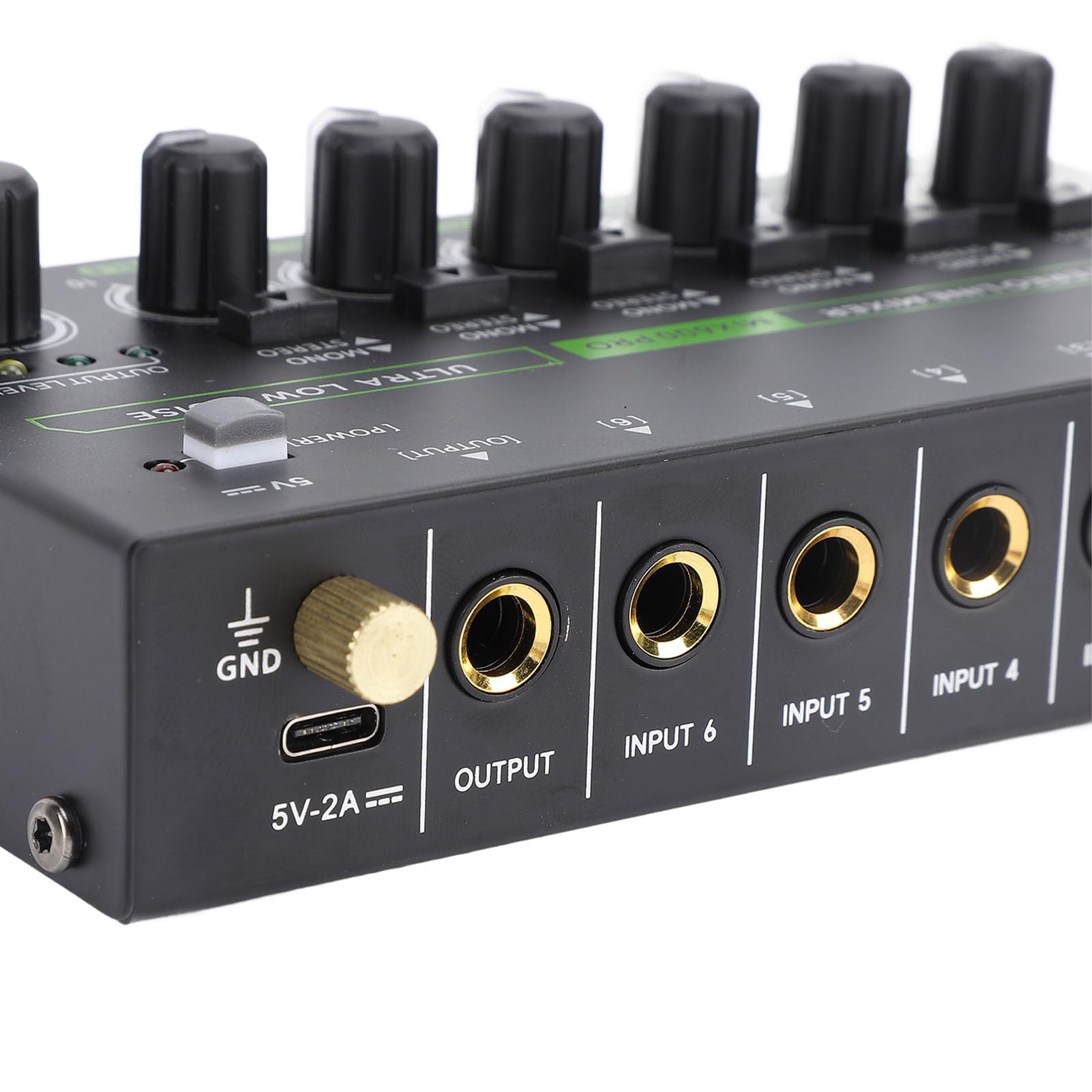 Mixer a 6 Canali - Mixer Audio Stereo Mini 6, Basso Rumore per Sub-mixing di Precisione, Mixer di Linea Stereo Ideale per Microfoni, Chitarre, Bassi, Palco, Porta da 6,35 Mm
