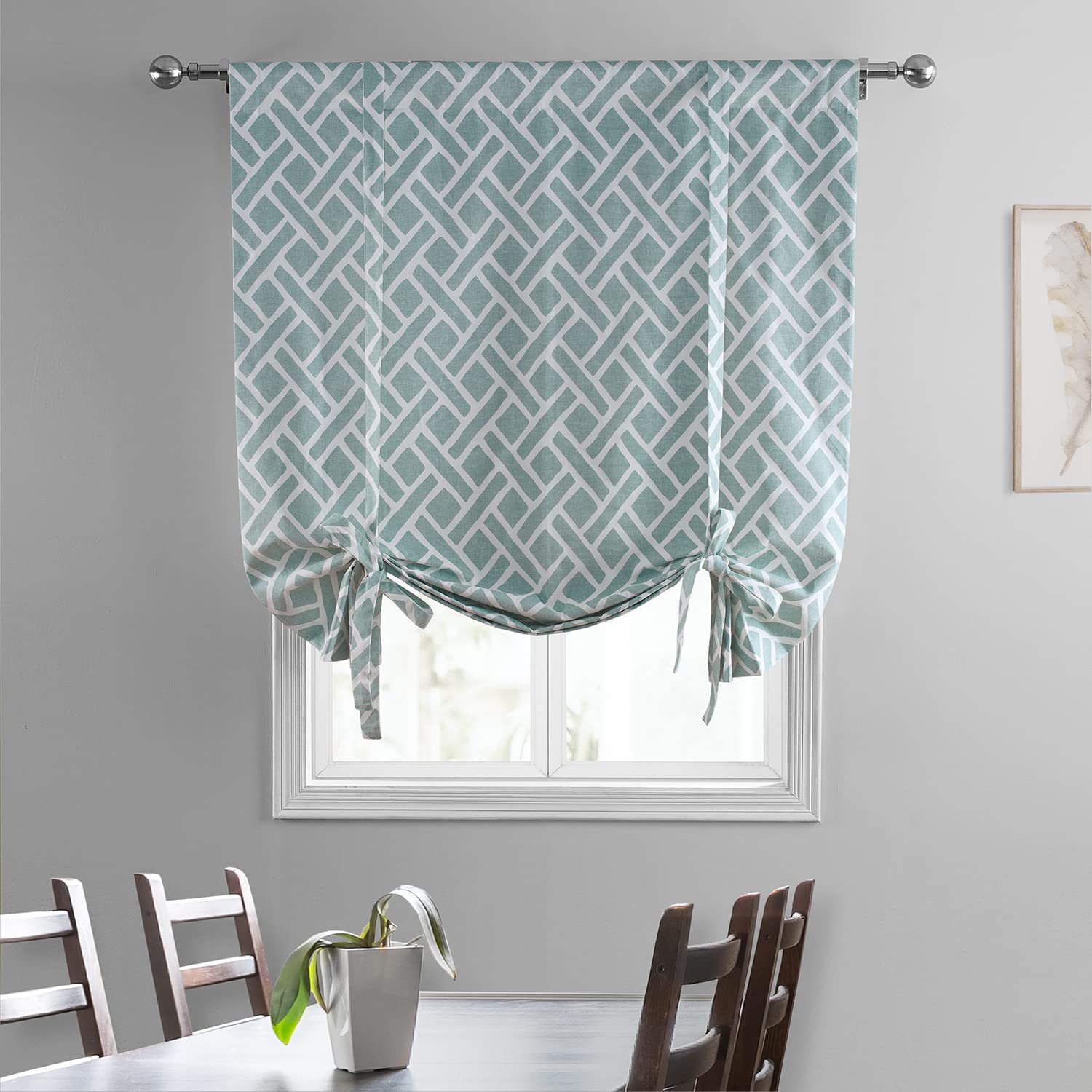 HPD Half Price Drapes Tie-Up Window Shade 46 X 63 Inch Martinique Printed Cotton PRCT-TUD07B-63 (1 Panel), Martinique Aqua - Image 2