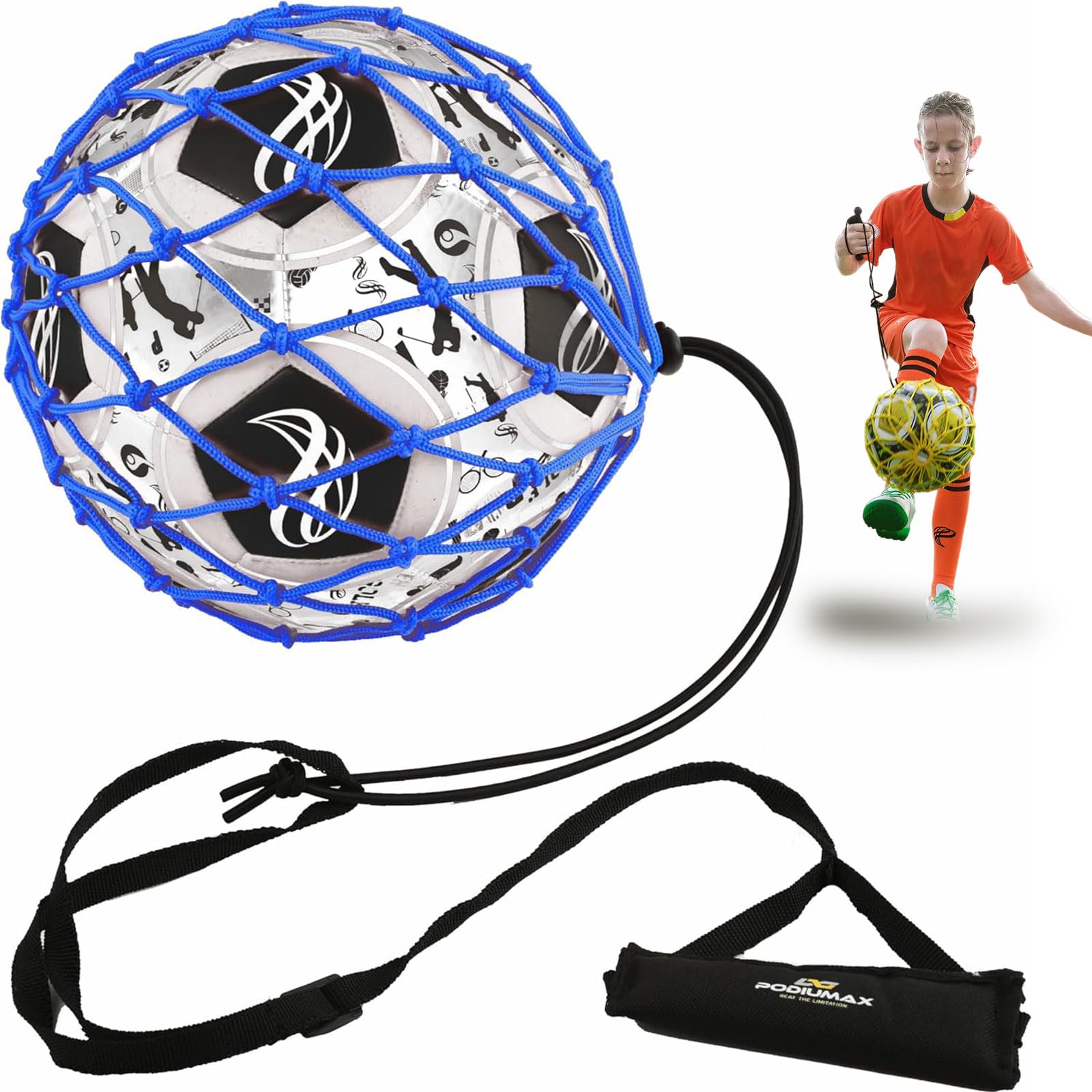PodiuMax Fussball Kick Training for Fußball/Volleyball/Rugby, Ball Mit Schnur Kinder(Paket Ohne Ball) Verbessere Kick/Kontroll/Wurf, Einstellbar Für Kinder & Erwachsene Fussball