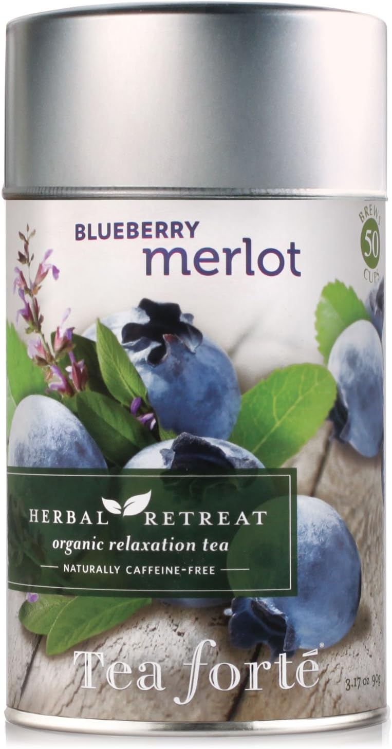 Tea Forte Herbal Retreat BLUEBERRY MERLOT Loose Leaf Organic Herbal Tea, 3.17 Ounce Tea Tin