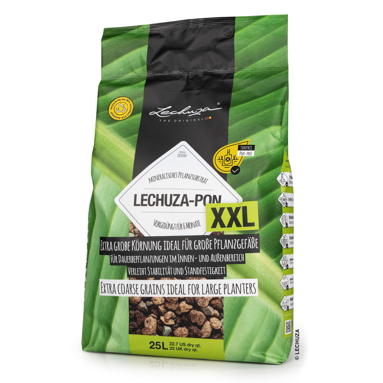 LECHUZA-Pflanzsubstrat LECHUZA-PON XXL 25 Liter | für Dauerbepflanzungen|torffrei und vorgedüngt |19542