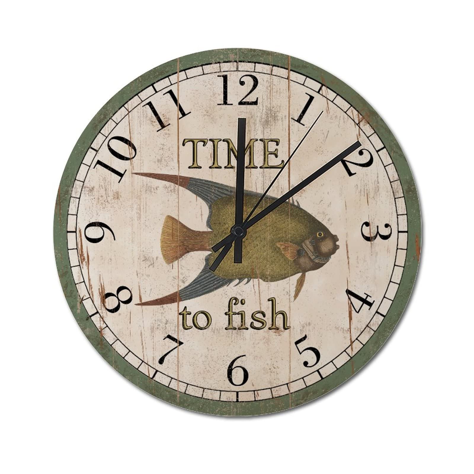 Horloge poisson rustique silencieuse de 38cm pour decoration murale vintage