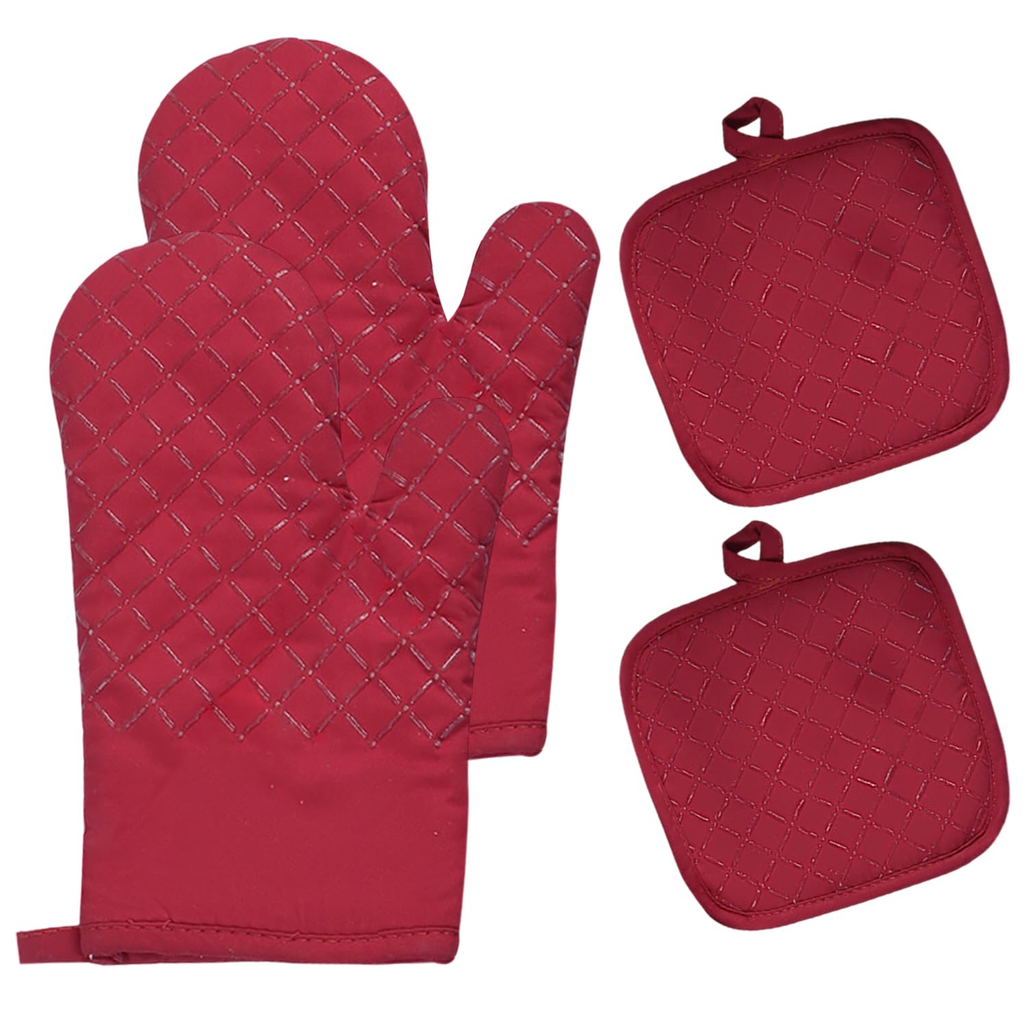 Xynovate 2 Oven Gloves, Heat Resistant Silicone Oven Gloves, Pot Holders, Non-Slip Kitchen Oven Mitts for Grilling Cooking Baking Kitchen Microwave Pizza (27cm, Red）