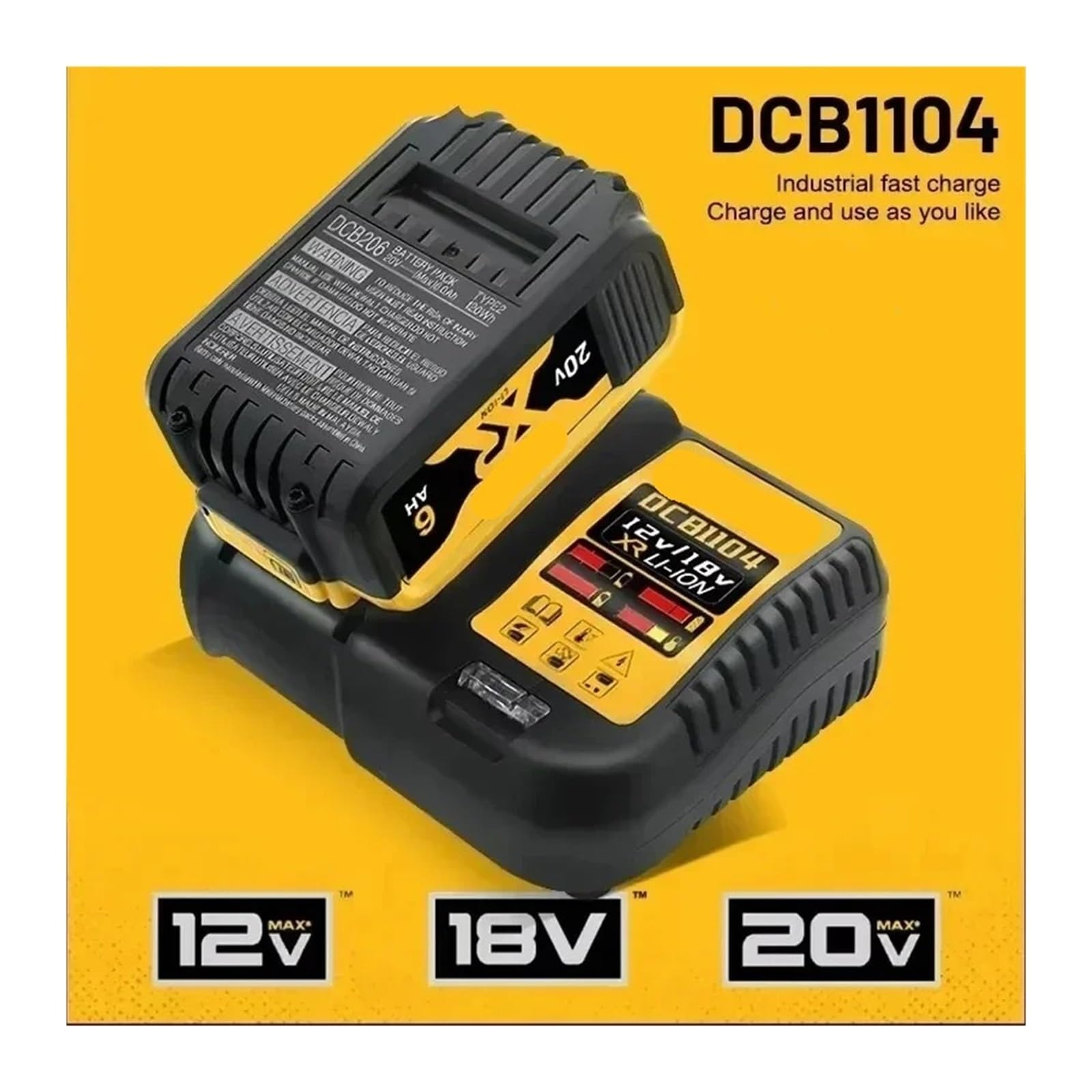 Compatible Con Baterías Dewalt, DCB200 MAX, DCB606.