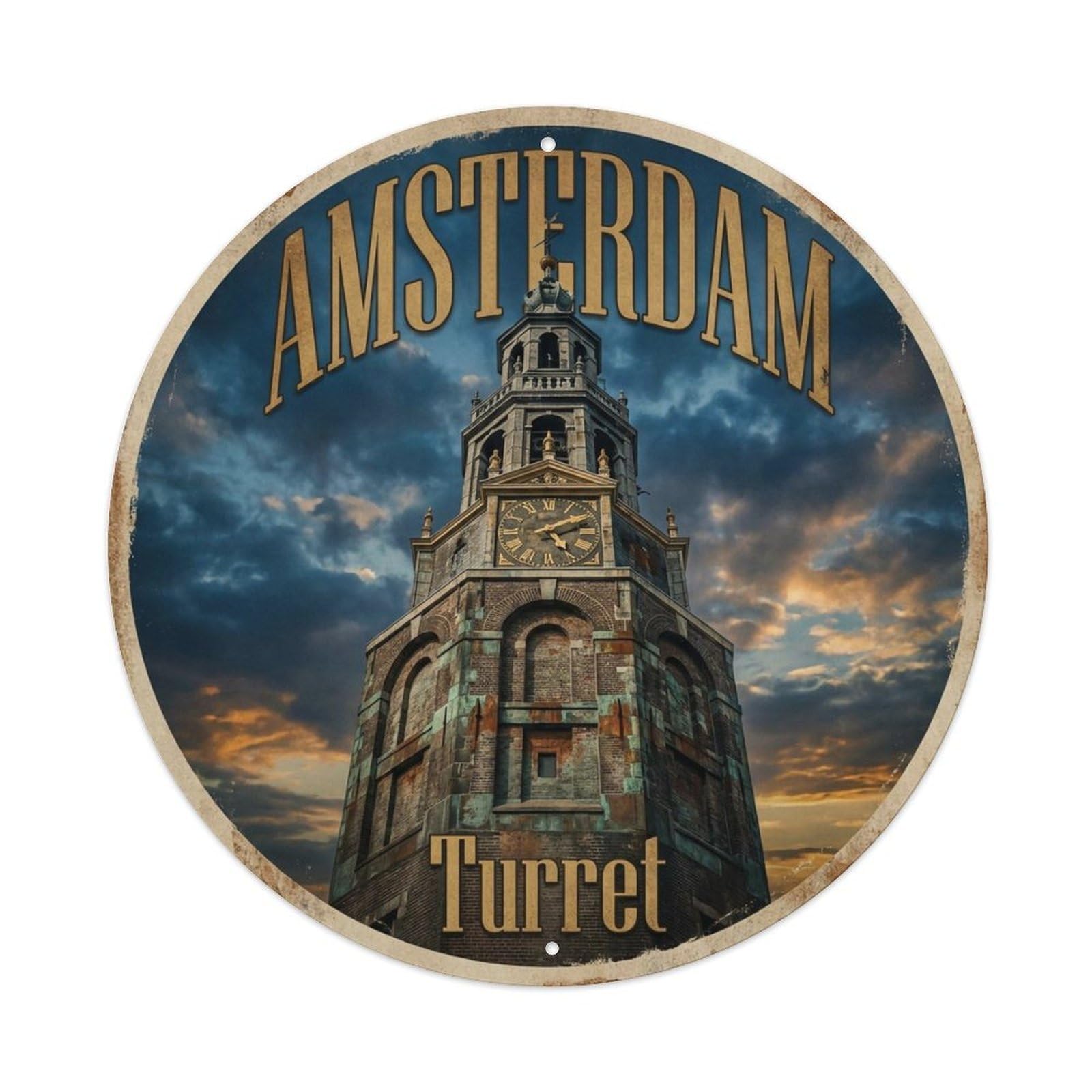 Vintage Travel Amsterdam Netherlands Tower Metal Tin Sign