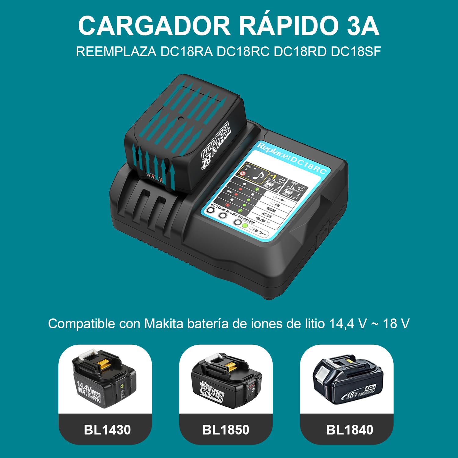 Batería 18V 5,5Ah con Cargador para Makita | Compatible BL1850 BL1860 BL1850B BL1860B BL1840 BL1830, Compatible Cargador DC18RA DC18RC DC18RD