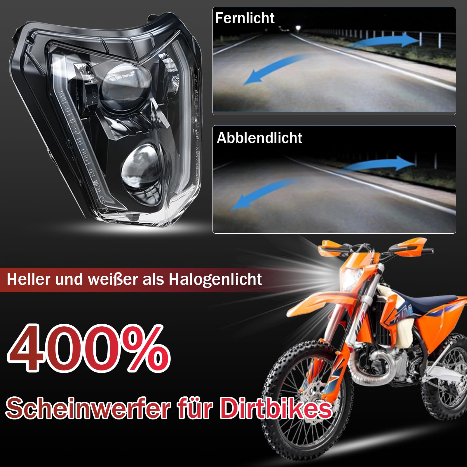 Led Motorrad Scheinwerfer e-geprüft für KTM EXC XCW 250 350 450 500 2014-2023 SMC-R 690 Enduro 2019-2023