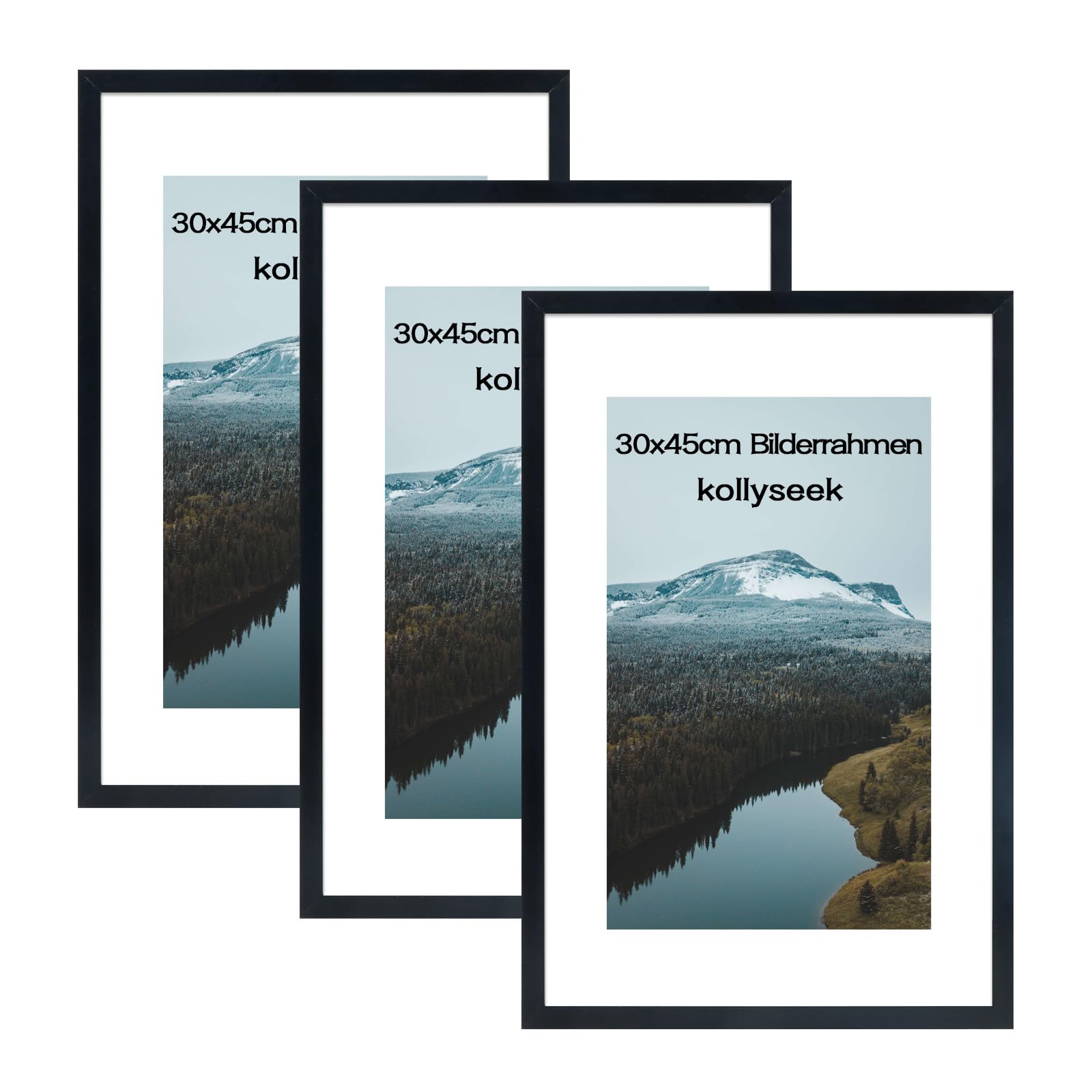 Set di 3 cornici per foto e vetro acrilico, 30 x 45 cm, colore nero, da appendere e da appoggiare, cornice moderna per foto, colore nero