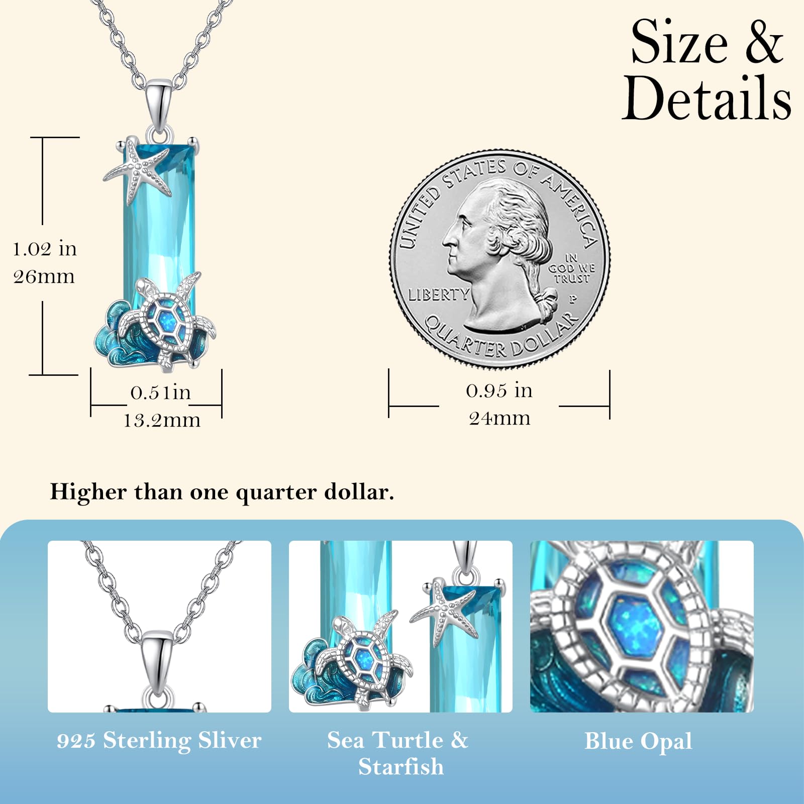 AENEAS Collar de tortuga para mujer, plata de ley 925, cristal azul, estrella de mar, regalo de joyería para mujeres, amantes del mar, esposa, les encanta
