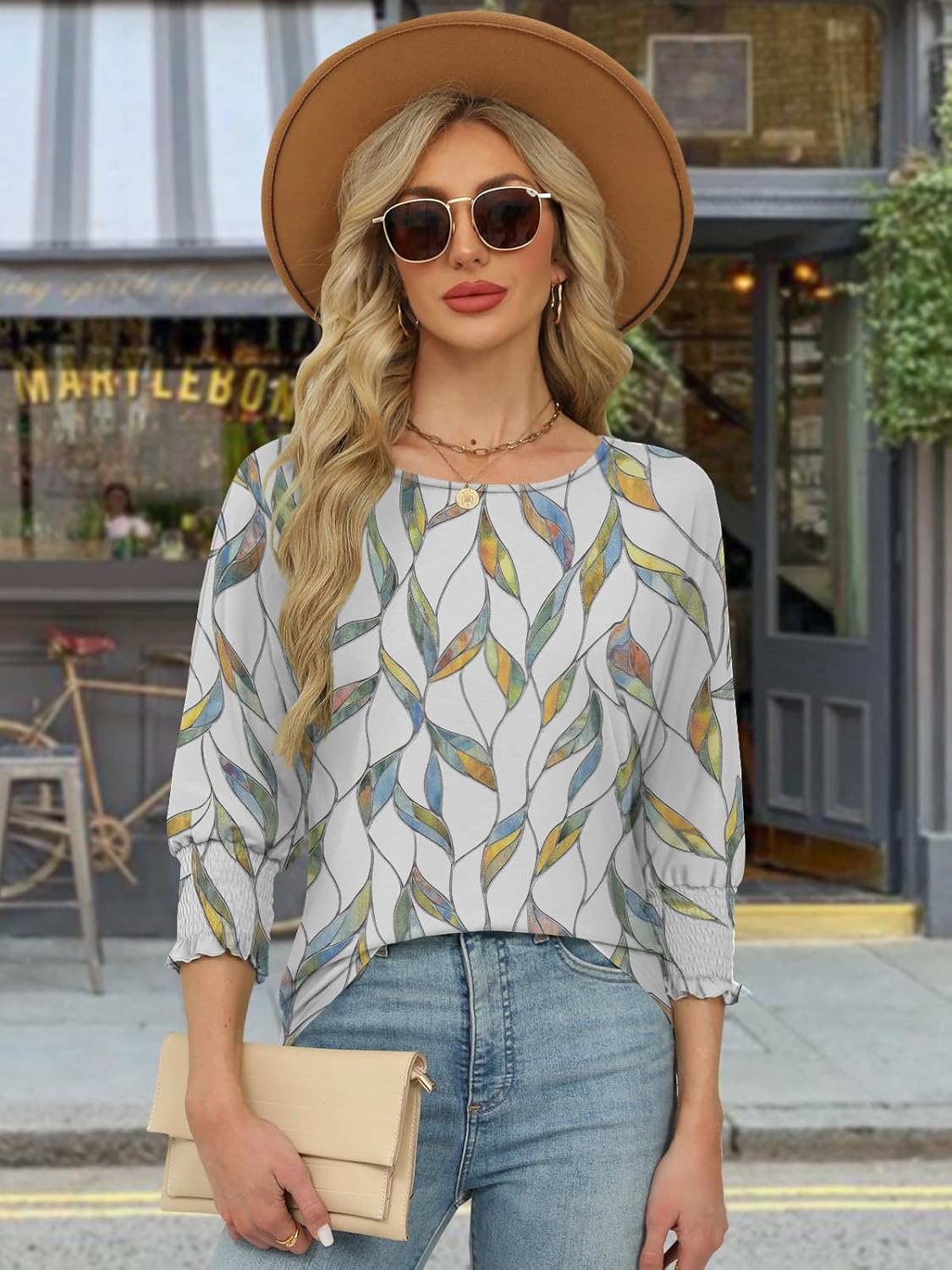 Womens Spring Tops 3/4 Sleeve Loose Fit Blouses Casual Shirts for Work Travel Beach S-XXL - Image 5