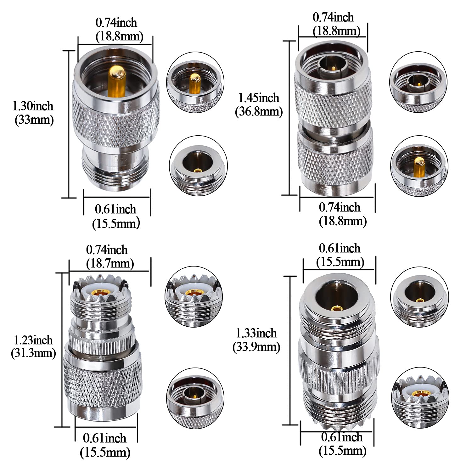 TUOLNK Zestaw typów 4 UHF do typu N Adapter koncentryczny RF Zestaw złączy koncentrycznych UHF do N Złącze typu jack dla kabla koncentrycznego / telekomunikacyjnego Adapter UHF męski / żeński na N męski / żeński