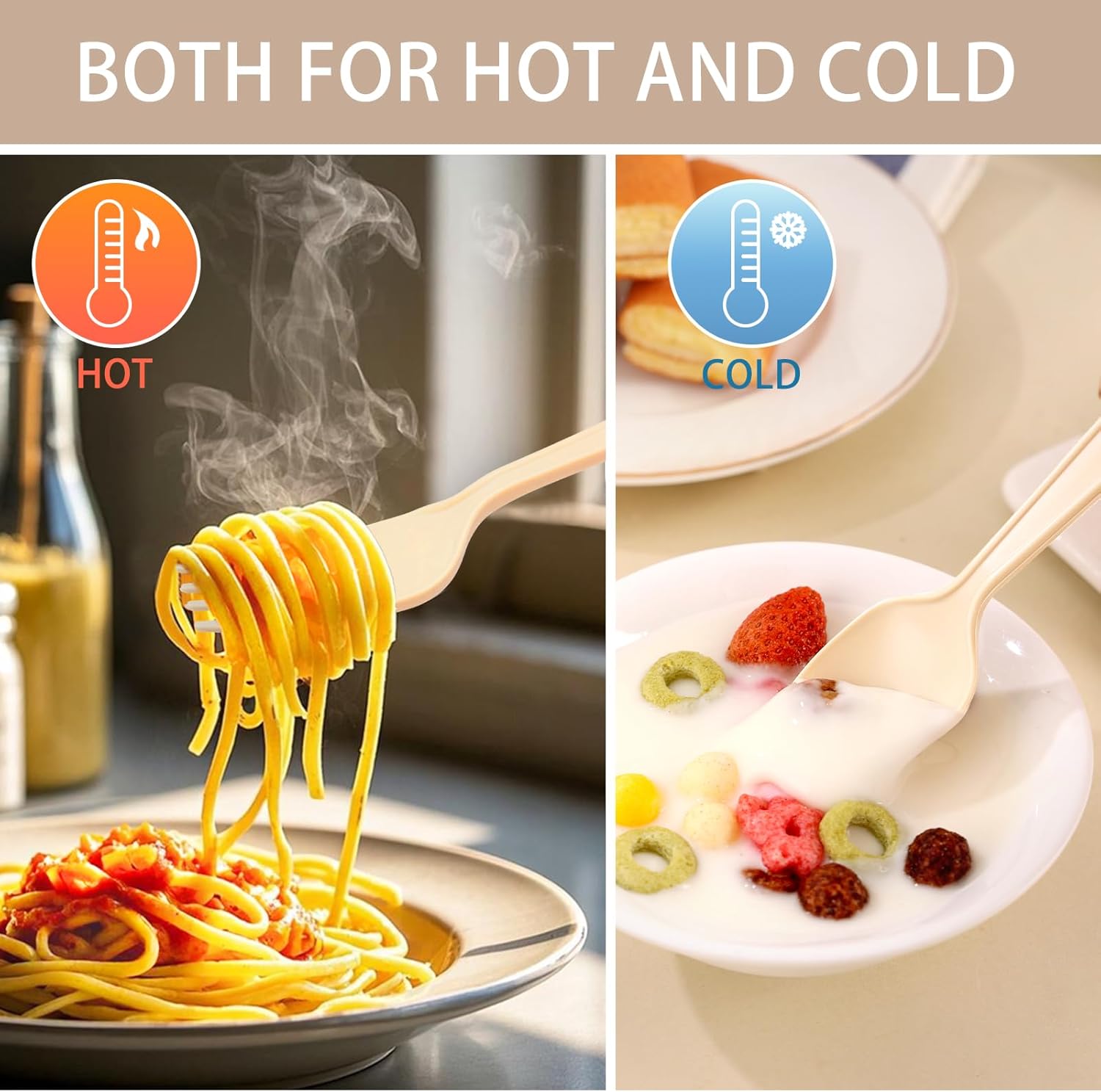 Compostable Utensils, Light Brown Disposable Silverware, Compostable Cutlery 100 Forks 100 Spoons 100 Knives, No Plastic Silverware, Eco Friendly Disposable Cutlery for Party Office Wedding