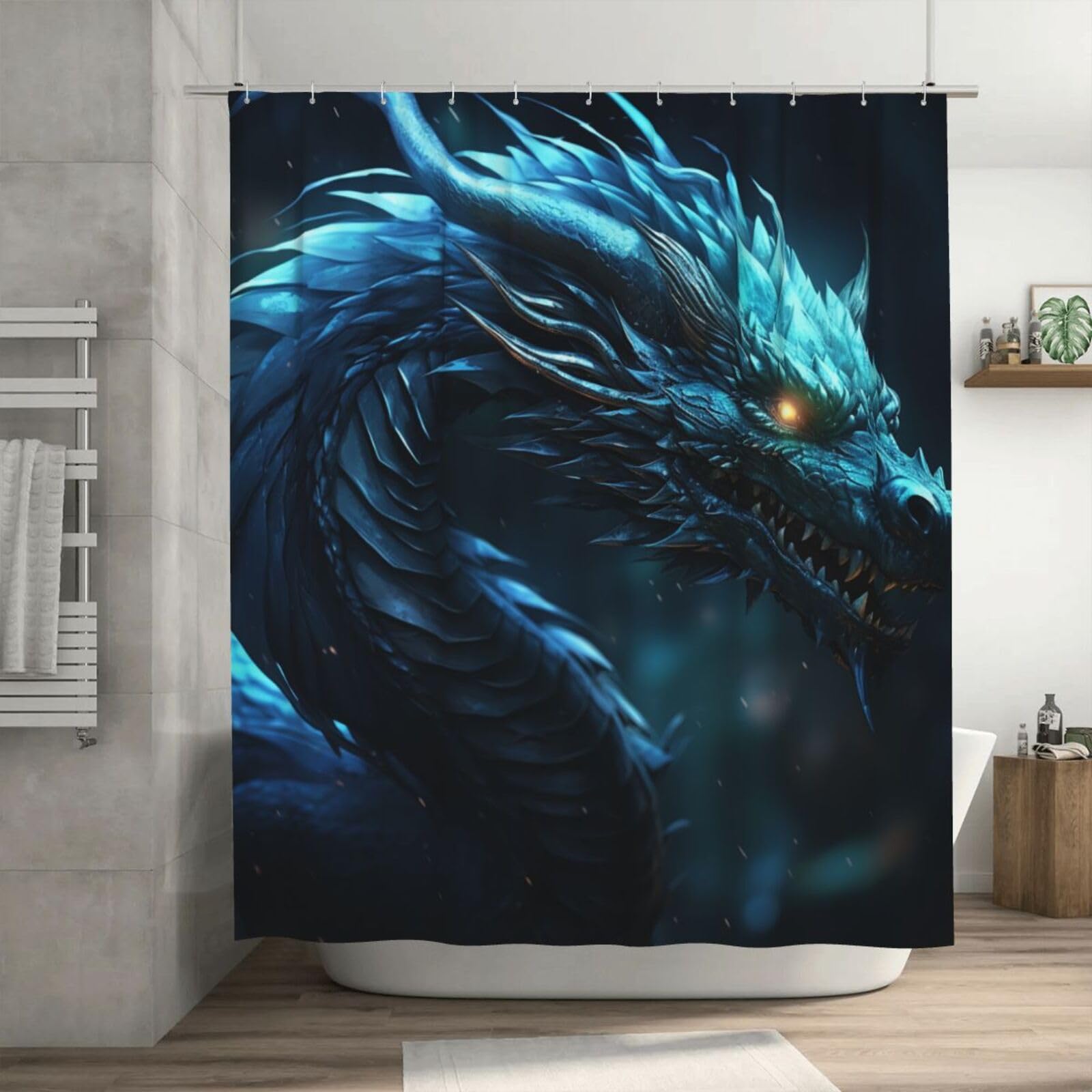 Rideau de douche imperméable motif dragon cyan 183 x 183 cm anti-fuite