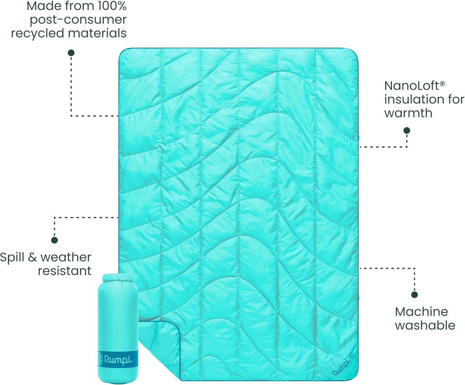 Rumpl Travel Puffy Blanket, Ultra-Packable Travel-Size Warmth and Comfort, Seafoam - Image 3