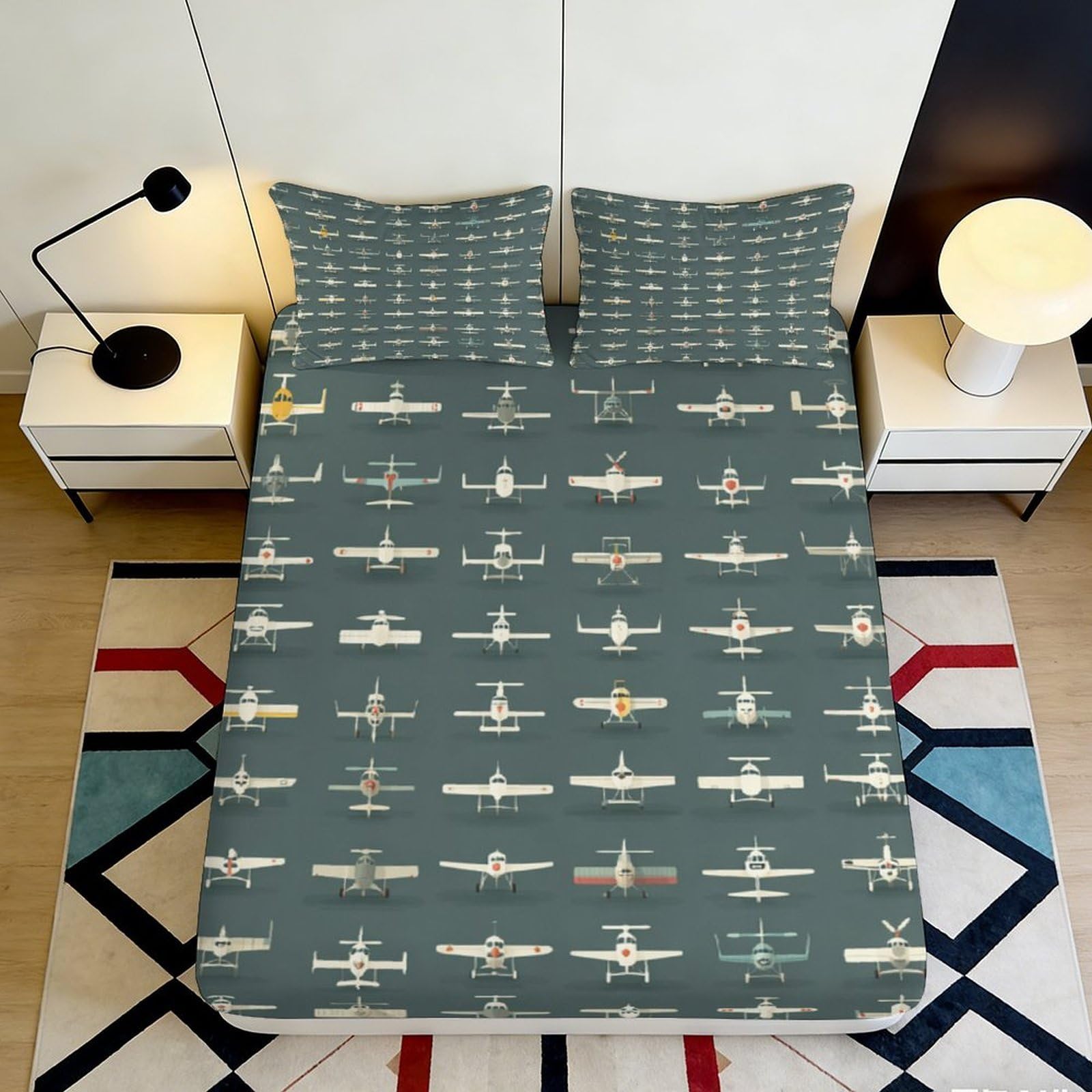Pnayamiorkfel Style-9 3D Printed Airplane Pattern Fitted Sheet Microfiber Soft Dustproof Bed Cover For Bedroom Guest Room Decor 90X200x25cm