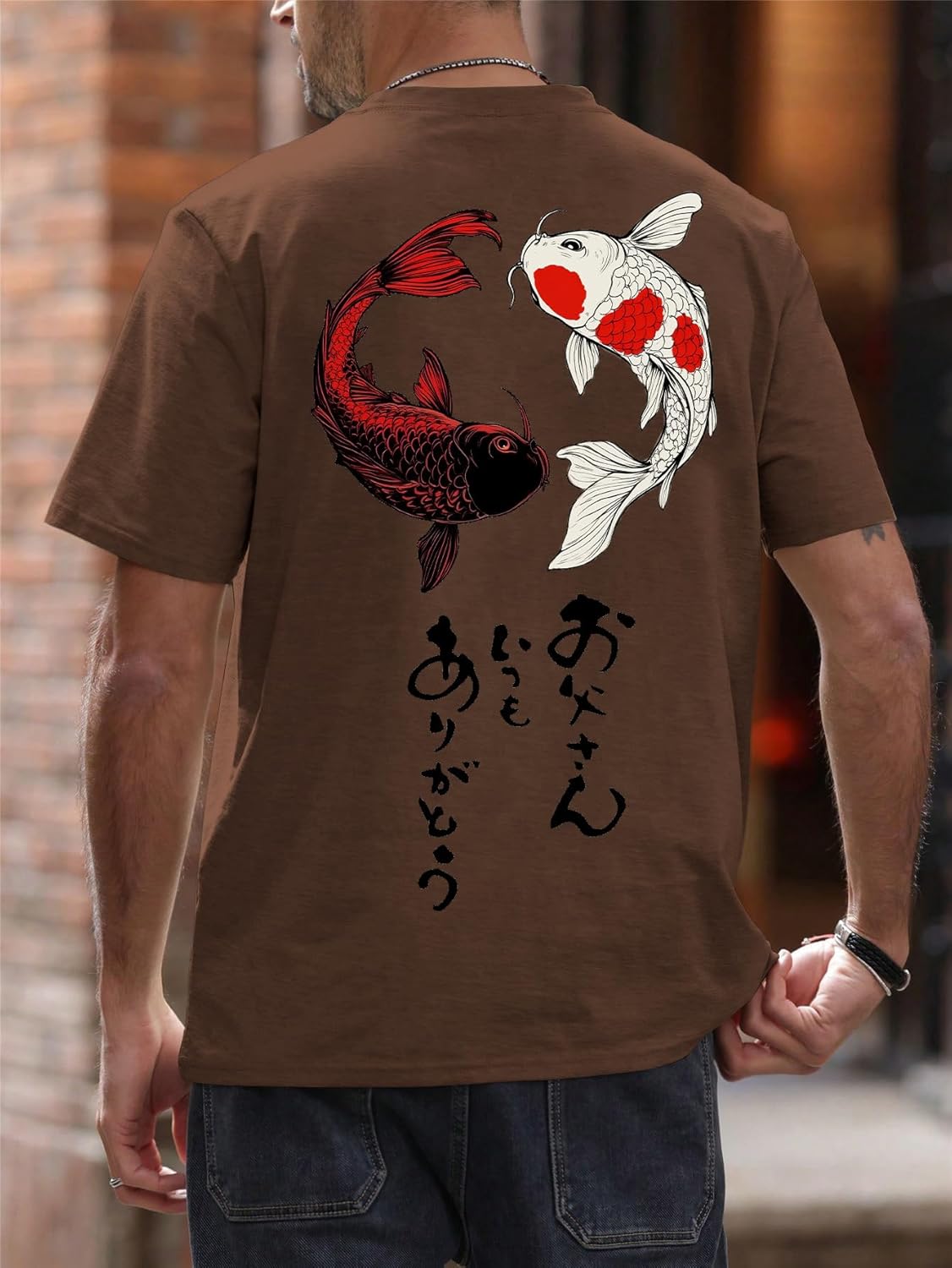 COZYEASE Men's Japanese Koi Fish Graphic Tees Short Sleeve Crew Neck T-Shirt Casual Summer Tops - Image 2