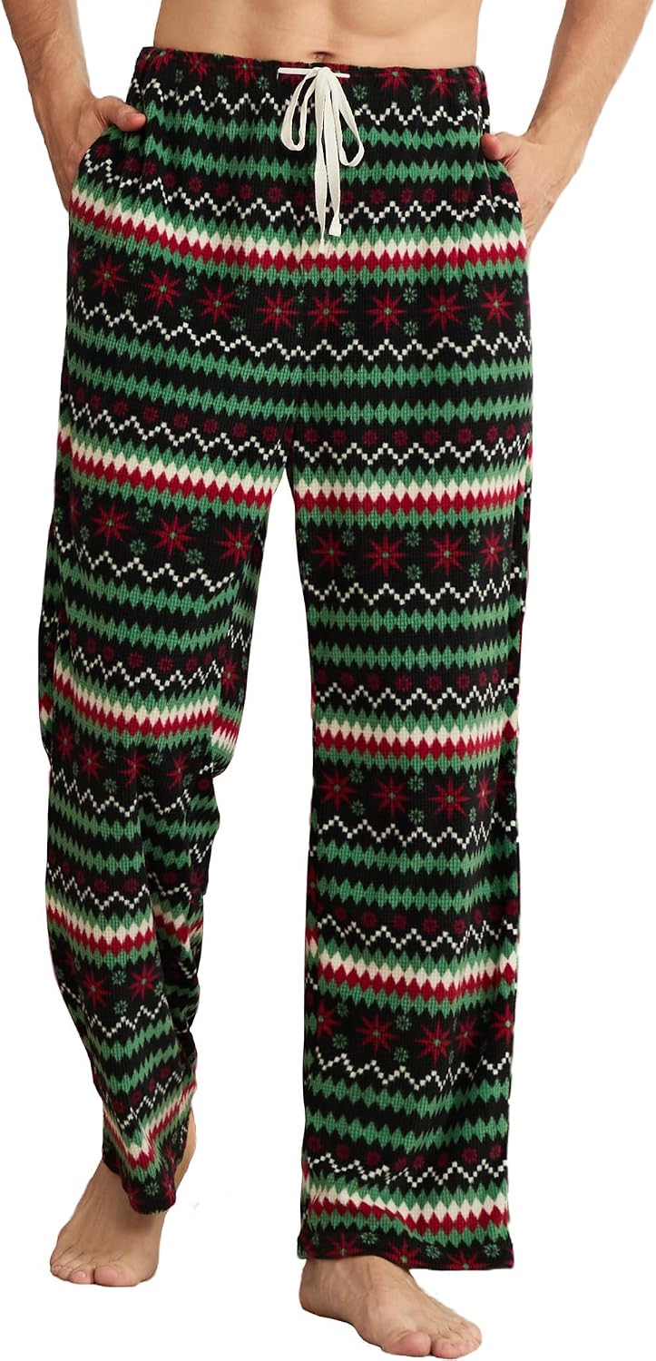 U2SKIIN Mens Fleece Plaid Pajama Pants Warm Lounge Sleep Bottoms with Pockets and Button Fly