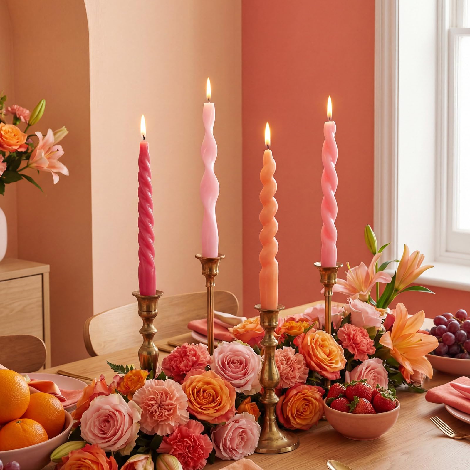 View 1 of ***DAMAGED*** Nuanchu 4 Pcs Twisted Taper Candles Wax Unscented Smokeless Spiral Swirl Candlesticks for Wedding Holiday Dinner Party Home Decorations(7.87 Inch,Pure,Pink)