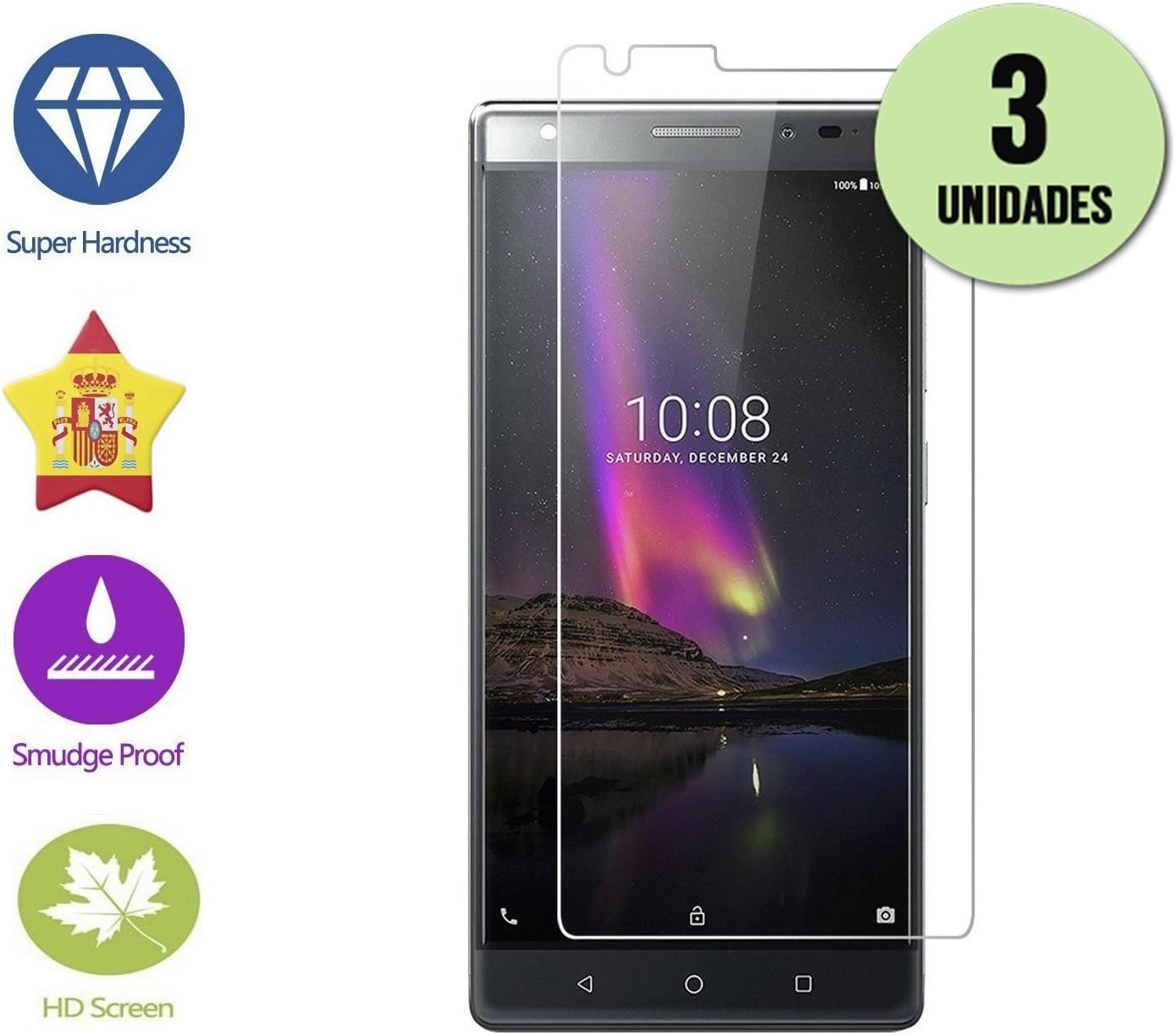 Pack of 3 Screen Protectors im77r Premium 9H Tempered Glass for Lenovo Phab 2 Pro