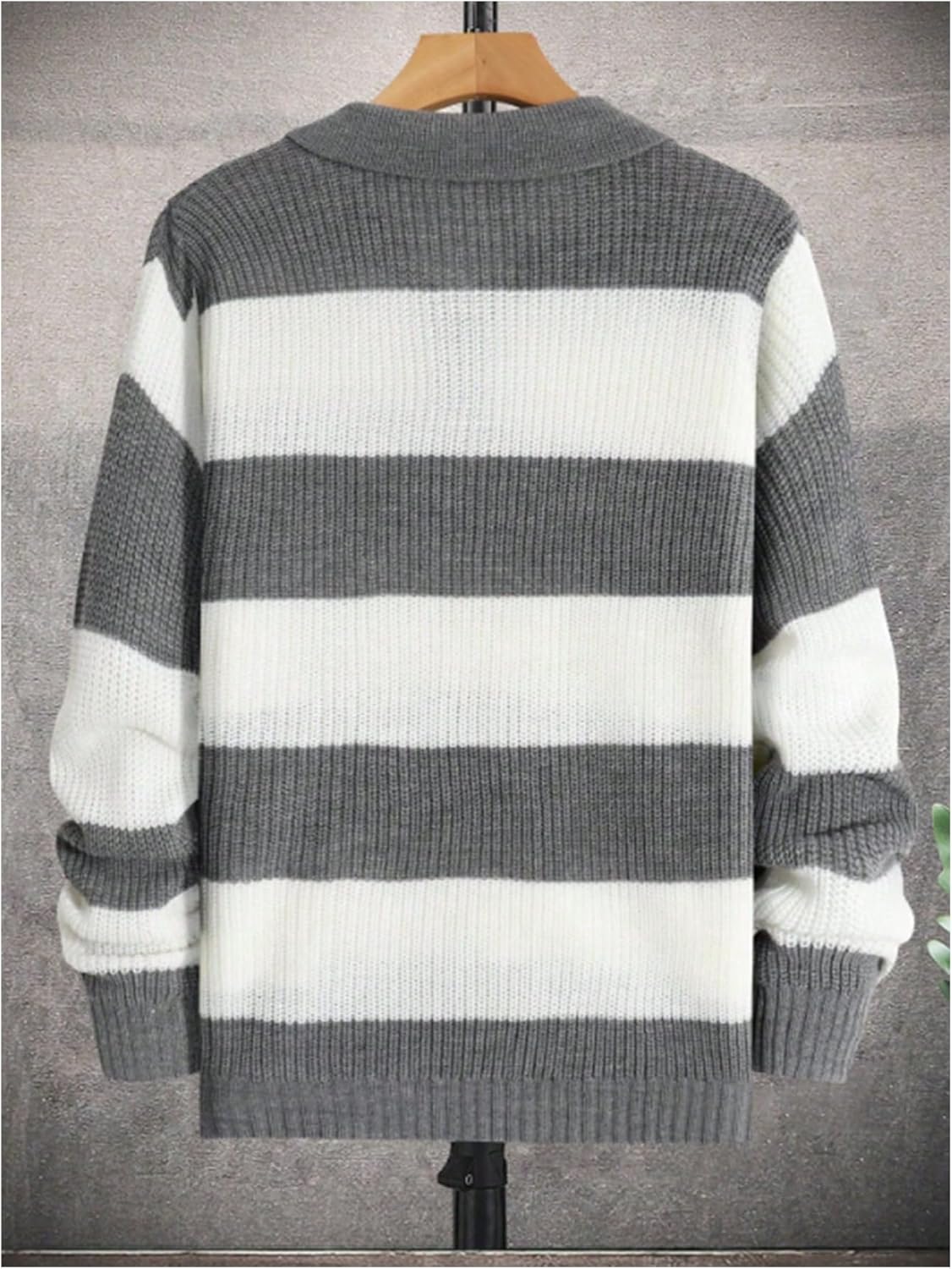 RoseSeek Men's Collared Striped Sweaters Button Down Pullover Sweaters Fall Jumpers