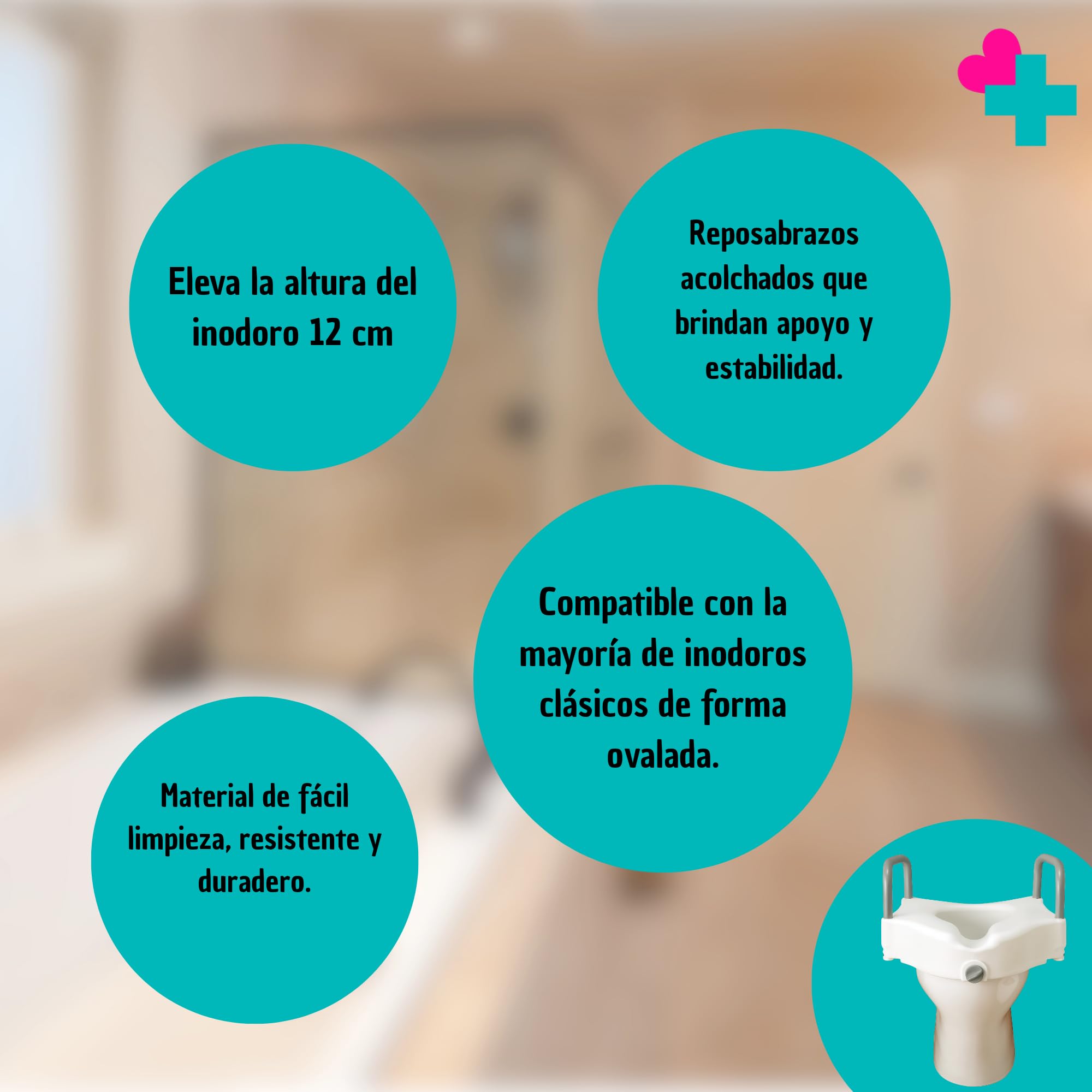 Asiento Elevador Inodoro. Alzador Baño Adultos con Reposabrazos. Elevador WC Adulto con Reposabrazos. Ideal para Personas Mayores y Uso Doméstico. Eleva hasta 12cm