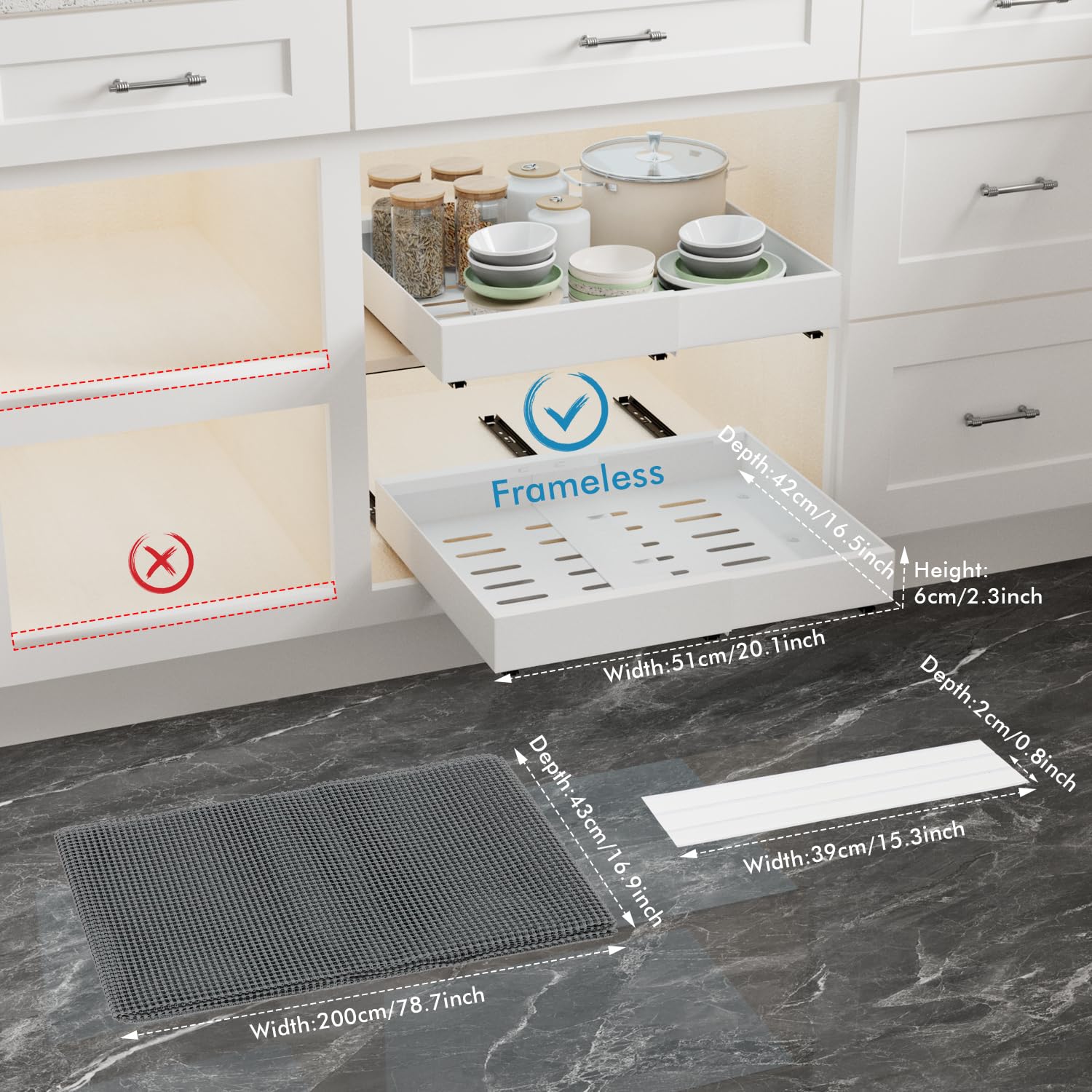 Arthome 2 Packungen Ausziehbar Teleskopschublade für Küche Lagerung,Ausziehbarer Schrank Organizer mit Selbstklebendem Nano-Film,Schrank Organizer Ausziehbar 32-52CM B x 42CM T x 7.5CM H,weiß