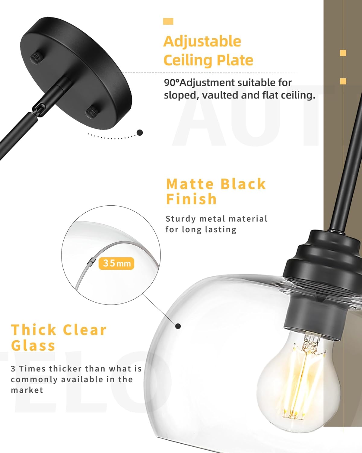 AUTELO Black Pendant Lights Kitchen Island, 1-Light Pendant Lights in Black Finish with Clear Glass, Modern Pendant Light Fixtures, Hanging Lamp for Kitchen Island H9385 BK-R