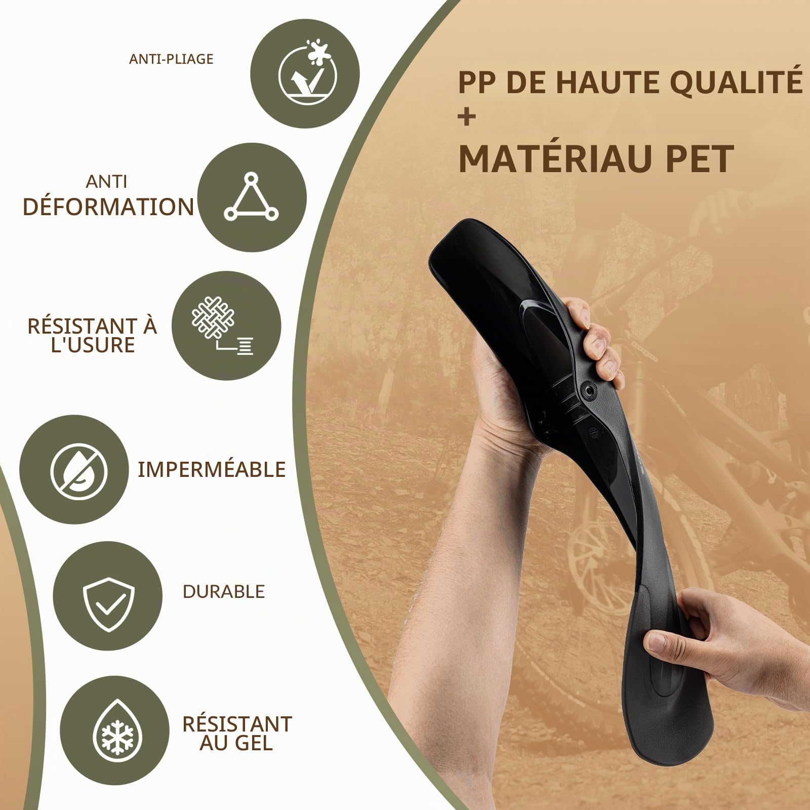 ROCKBROS Kit de Garde-Boue pour Vélo Avant/Arrière Garde-Boue Réglable Universel Flexible avec Entretoise Roue 26-29 Pouce Montage Innovant pour VTT Vélo de Ville Vélo de Course Vélo de Route Noir