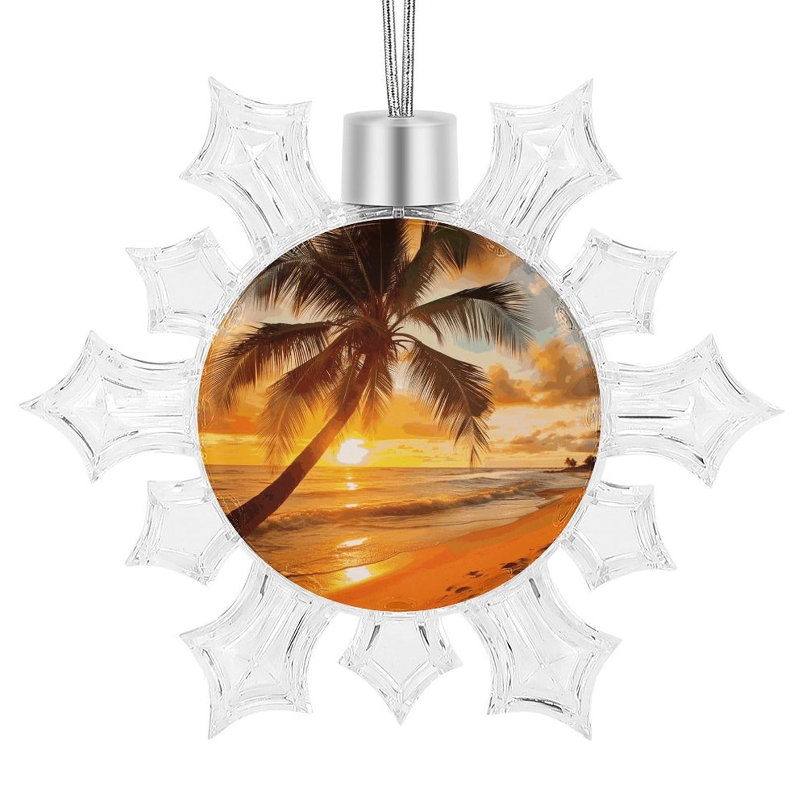 Tropical Beach Palm Tree Sunset Snowflake Decorations,Christmas Decorations，Christmas Indoor Winter Wonderland Decor，Hanging Ornaments for Xmas Tree Winter New Year Party Supplies