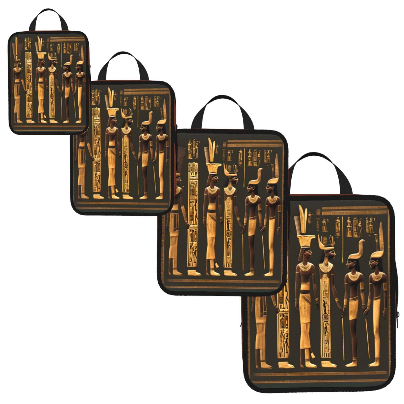 Ancient Egyptian Hieroglyph Print 4 Set Compression Packing Cubes for Suitcases,Expandable Storage Bags Organizers