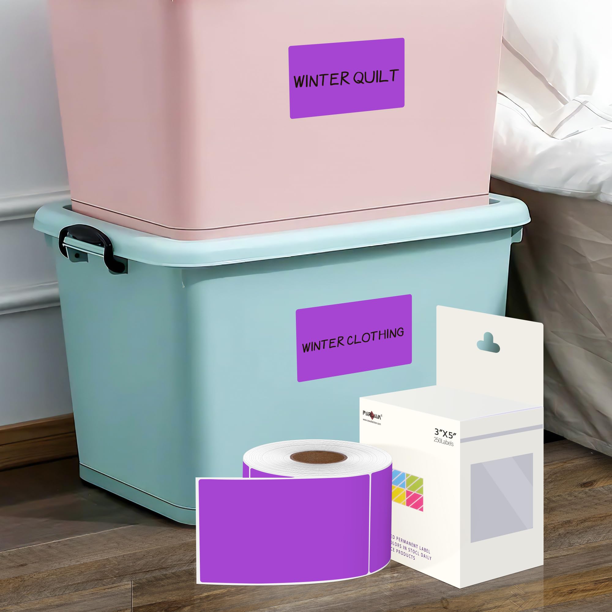 PARLAIM 4 rotoli da 1000 etichette rettangolari per codifica a colori, rotolo di etichette quadrate per la casa (viola)
