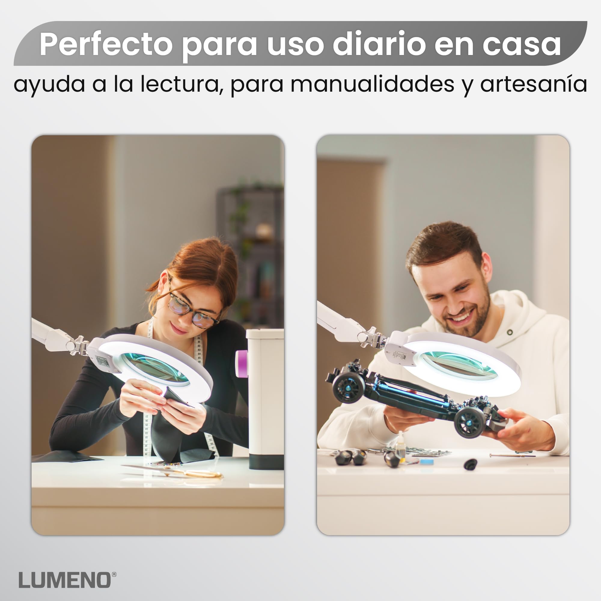 Lumeno 8245PRO Lupa LED con gran lente de cristal auténtico de 172 mm, regulable con interruptor de segmentos y robusta carcasa metálica ideal como ayuda de lectura, para trabajos manuale, 5 dioptrías