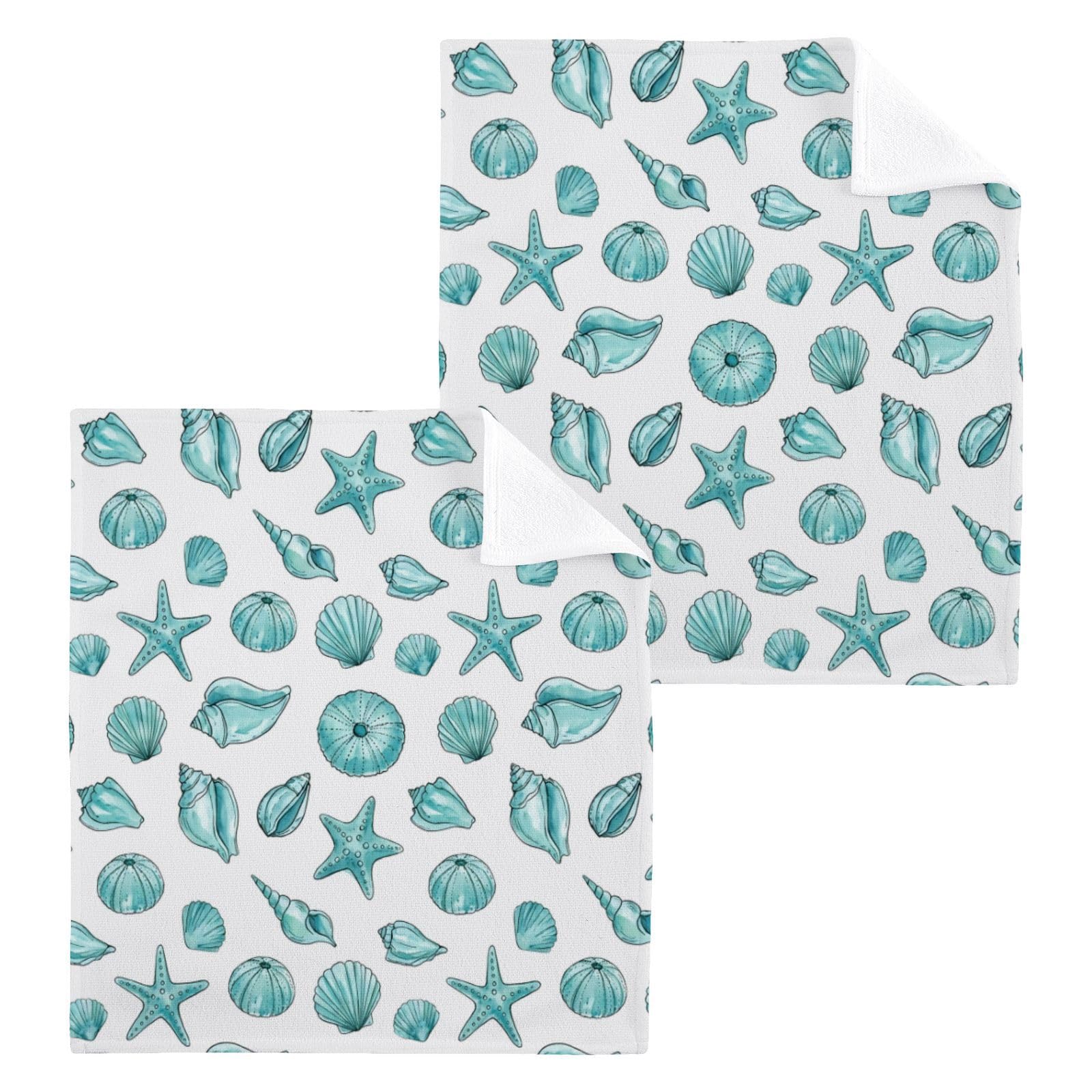 BOESI Teal Watercolor Seashell 12x12in Cotton Washcloth,Face Towel