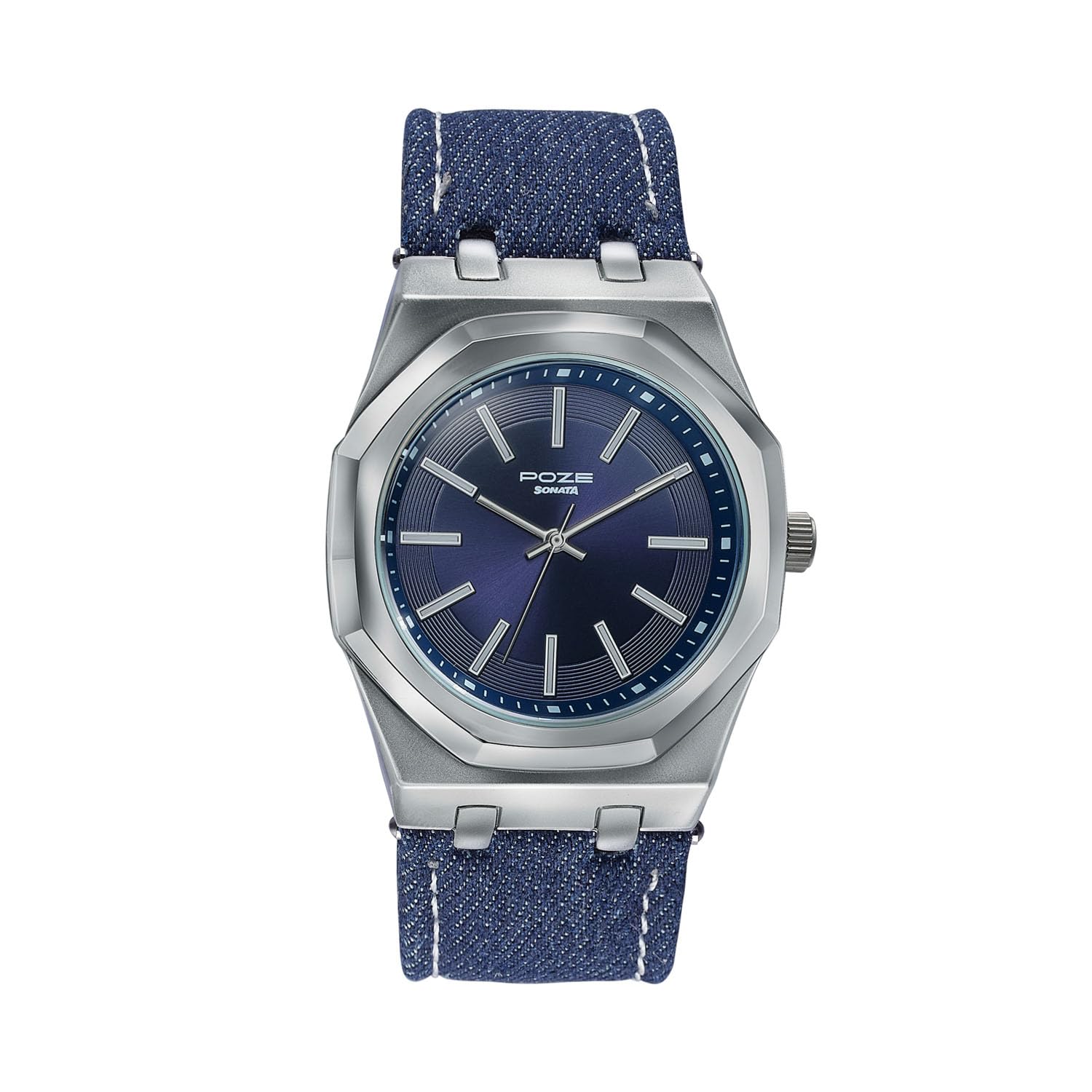 sonata Poze 9 with Quartz Analog D. Blue Dial D. Blue Denim Strap Strap Watch for Men - SP70115SL01W-picture-43