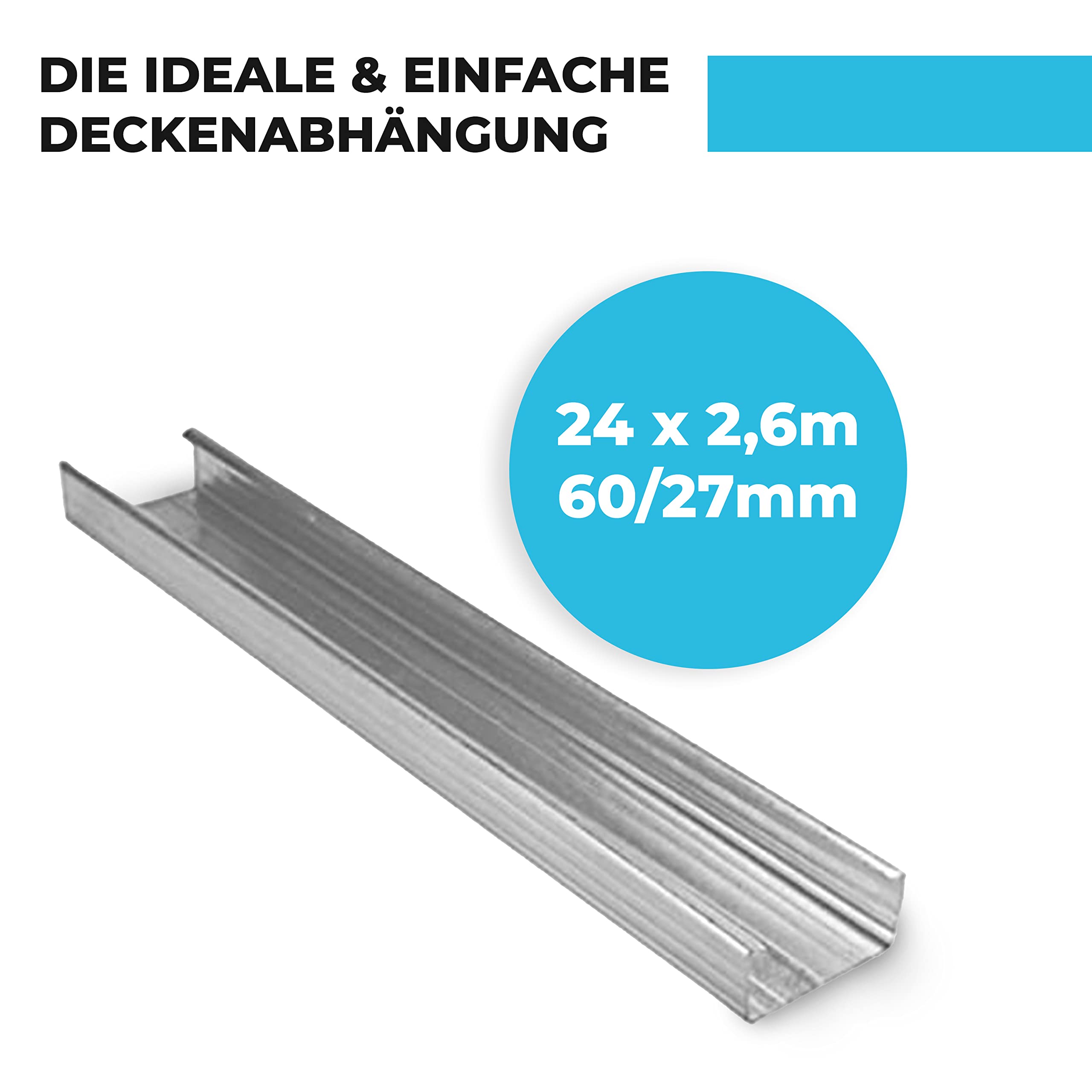 CD Profil 60/27 mm für Trockenbau – 24x Deckenprofile je 2,6 m – CD Profil für abgehängte Decken – verzinktes Stahlblech 0,6 mm – Metallprofil für Ständerwerk