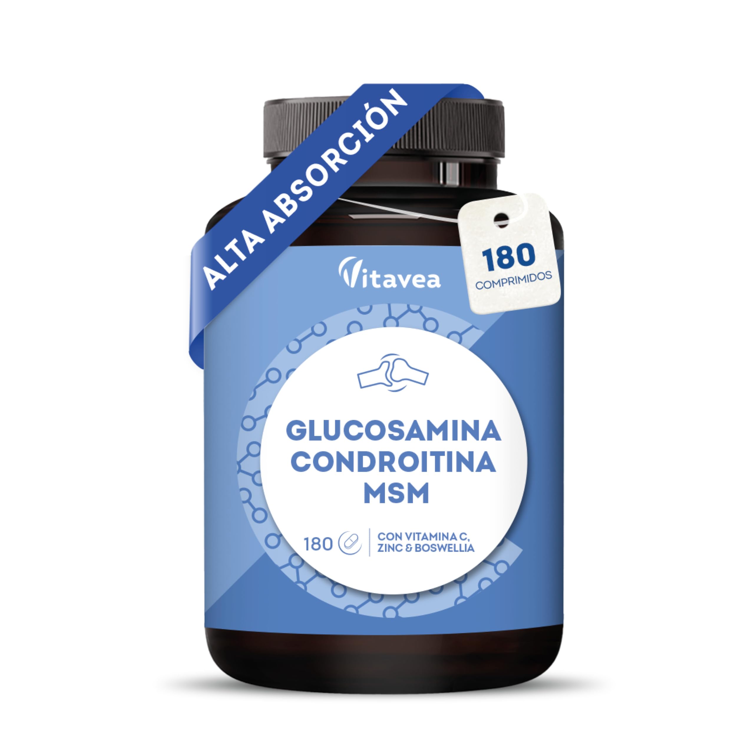 Glucosamina, Condroitina y MSM – Complejo Articular con Vitamina C y Zinc – Fórmula Avanzada para Huesos y Cartílagos – 180 Comprimidos, 90 Días - Vitavea