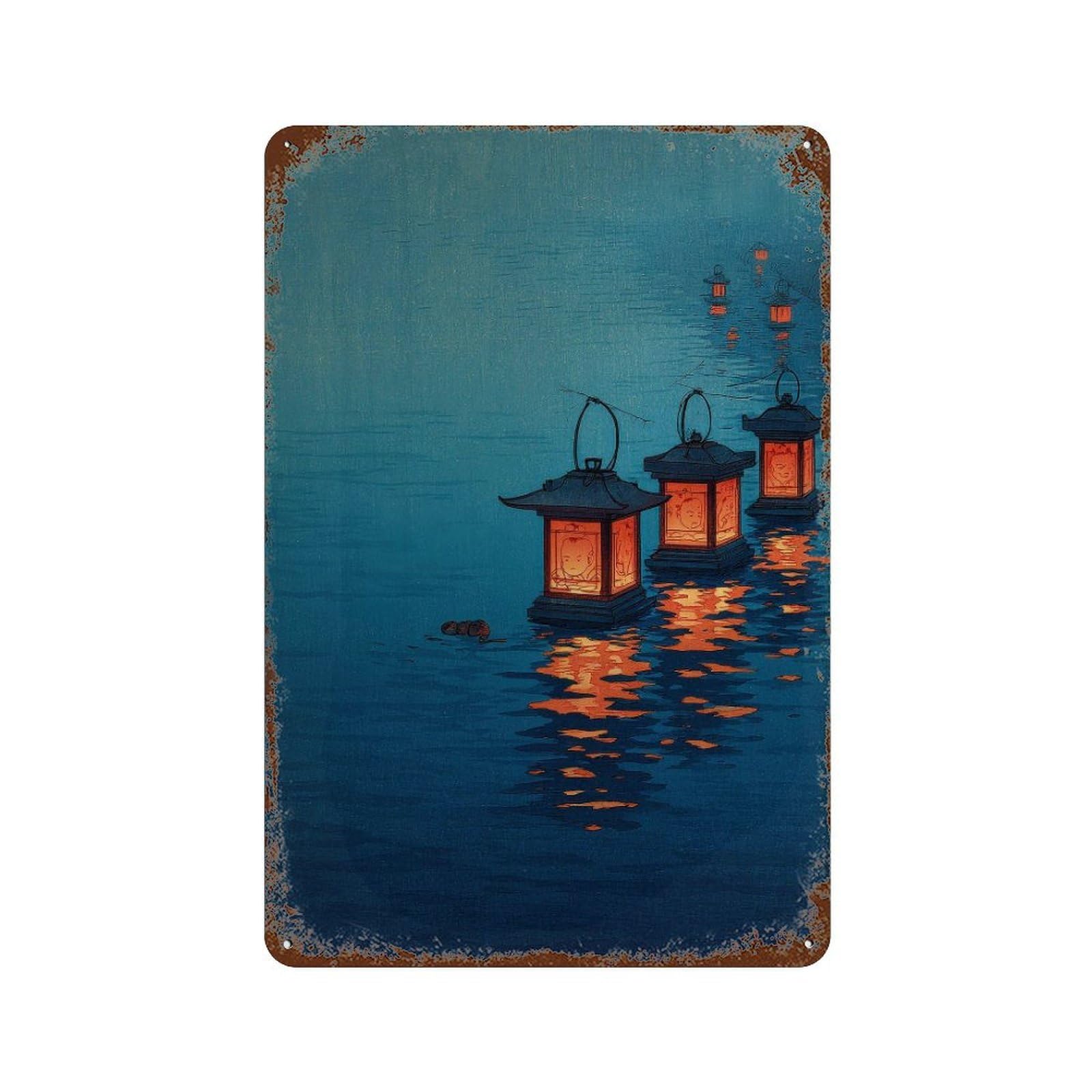 xiaoxiaoshen Lanterns On Water. Ukiyo Wall Decor Art Metal Tin Poster Modern Home Decor Art Home Bar Shop Decorations Vintage Sign 30x20cm